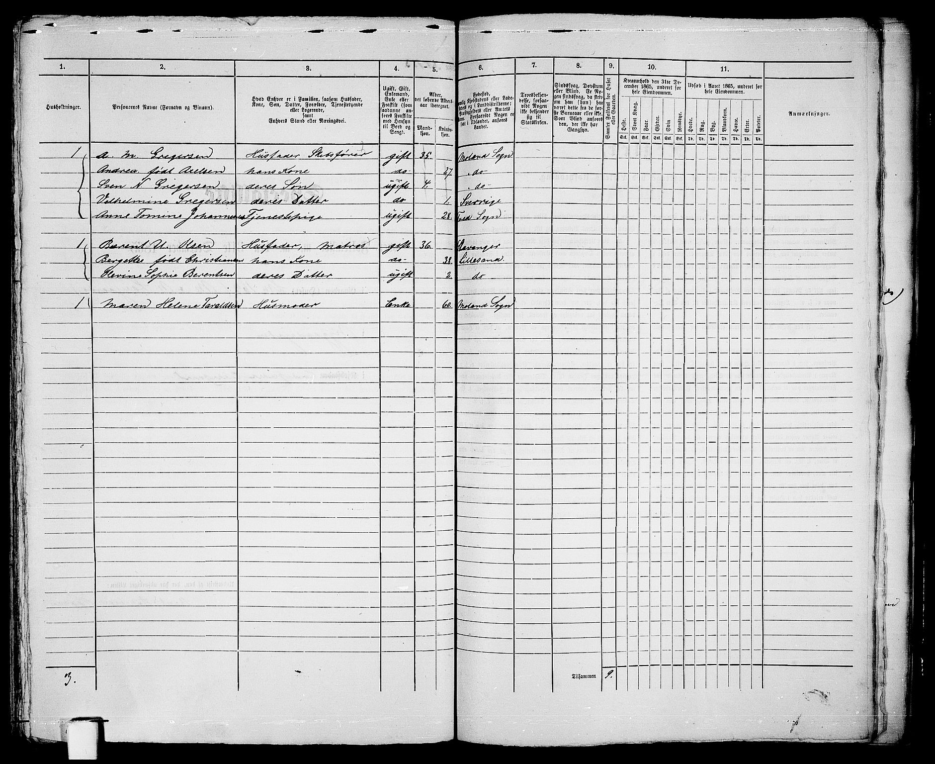 RA, 1865 census for Vestre Moland/Lillesand, 1865, p. 316