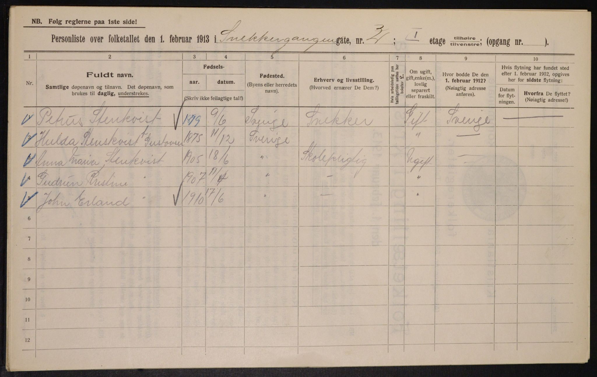 OBA, Municipal Census 1913 for Kristiania, 1913, p. 97959