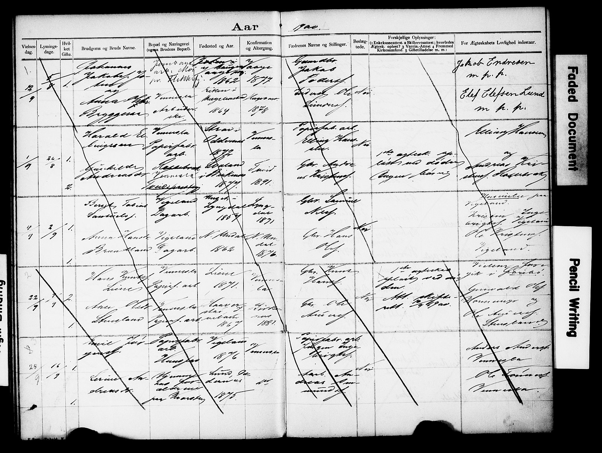 Vennesla sokneprestkontor, AV/SAK-1111-0045/J/L0032/0004: Banns register no. II 5 2, 1892-1917, p. 34