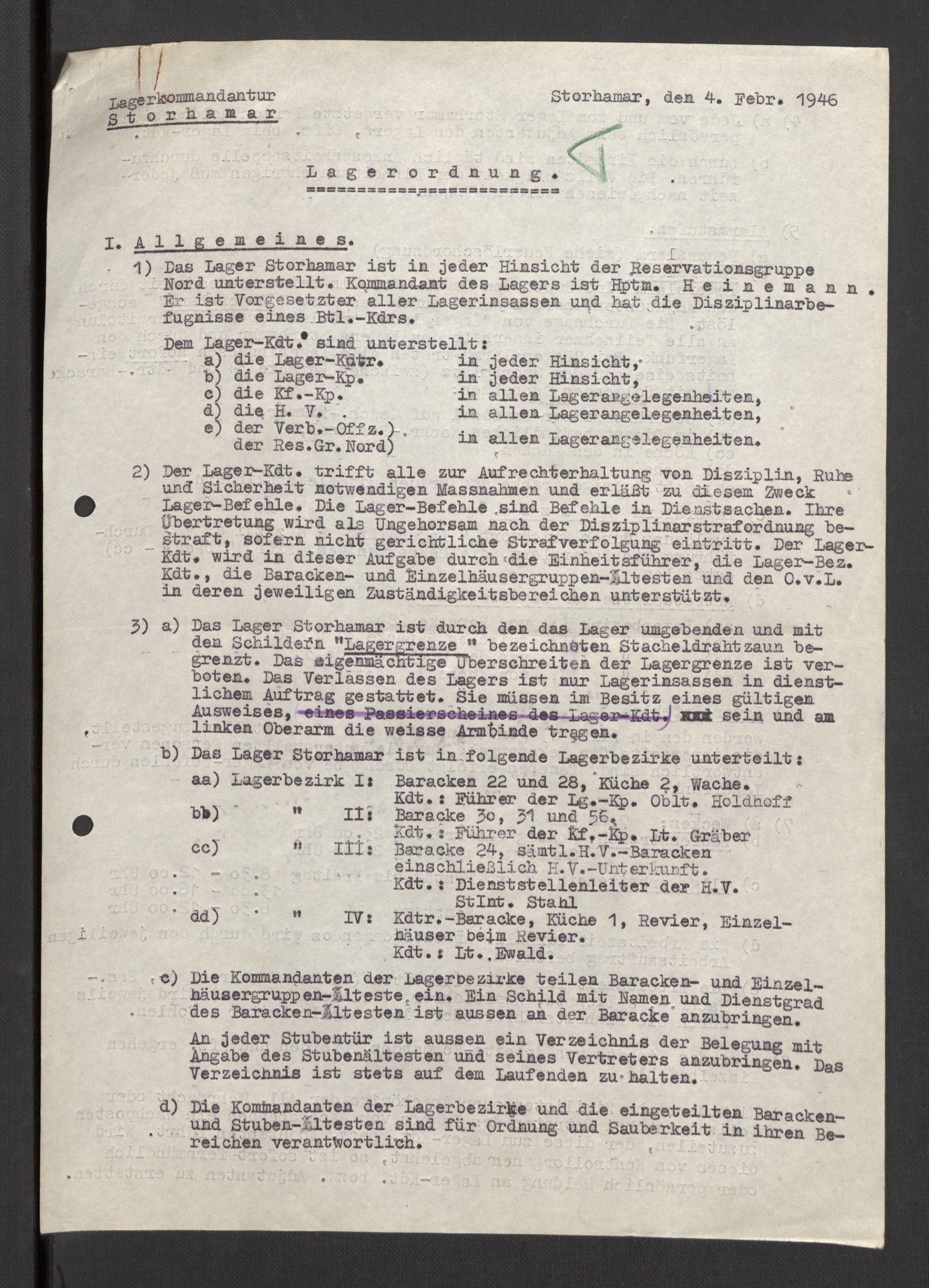 Deutscher Oberbefehlshaber Norwegen (DOBN), RA/RAFA-2197/D/Dja/L0070/0001: DBO Abt. 1a / Lagerordnungen, 1946