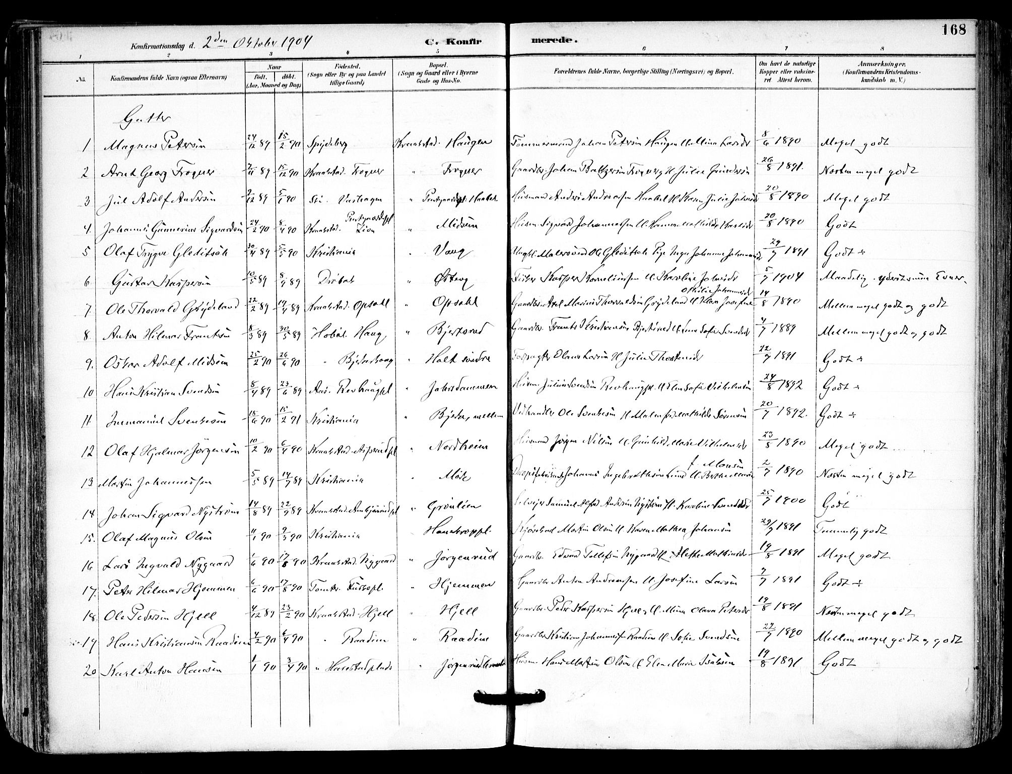 Kråkstad prestekontor Kirkebøker, SAO/A-10125a/F/Fa/L0010: Parish register (official) no. I 10, 1893-1931, p. 168