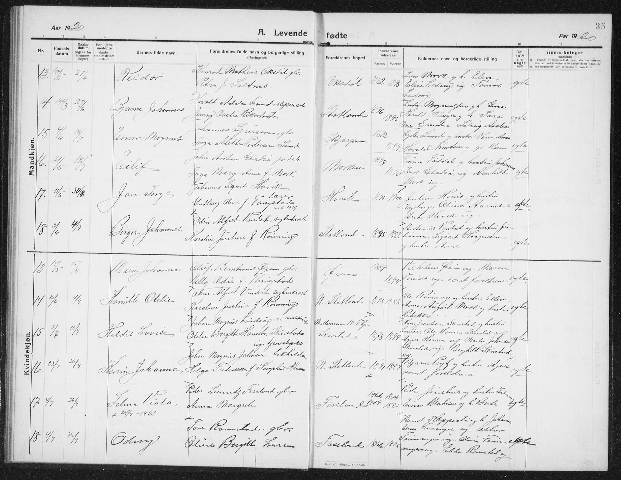 Ministerialprotokoller, klokkerbøker og fødselsregistre - Nord-Trøndelag, SAT/A-1458/774/L0630: Parish register (copy) no. 774C01, 1910-1934, p. 35