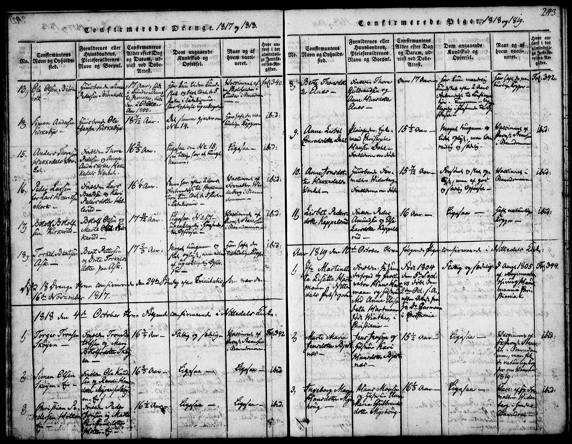 Nittedal prestekontor Kirkebøker, AV/SAO-A-10365a/F/Fa/L0003: Parish register (official) no. I 3, 1814-1836, p. 243