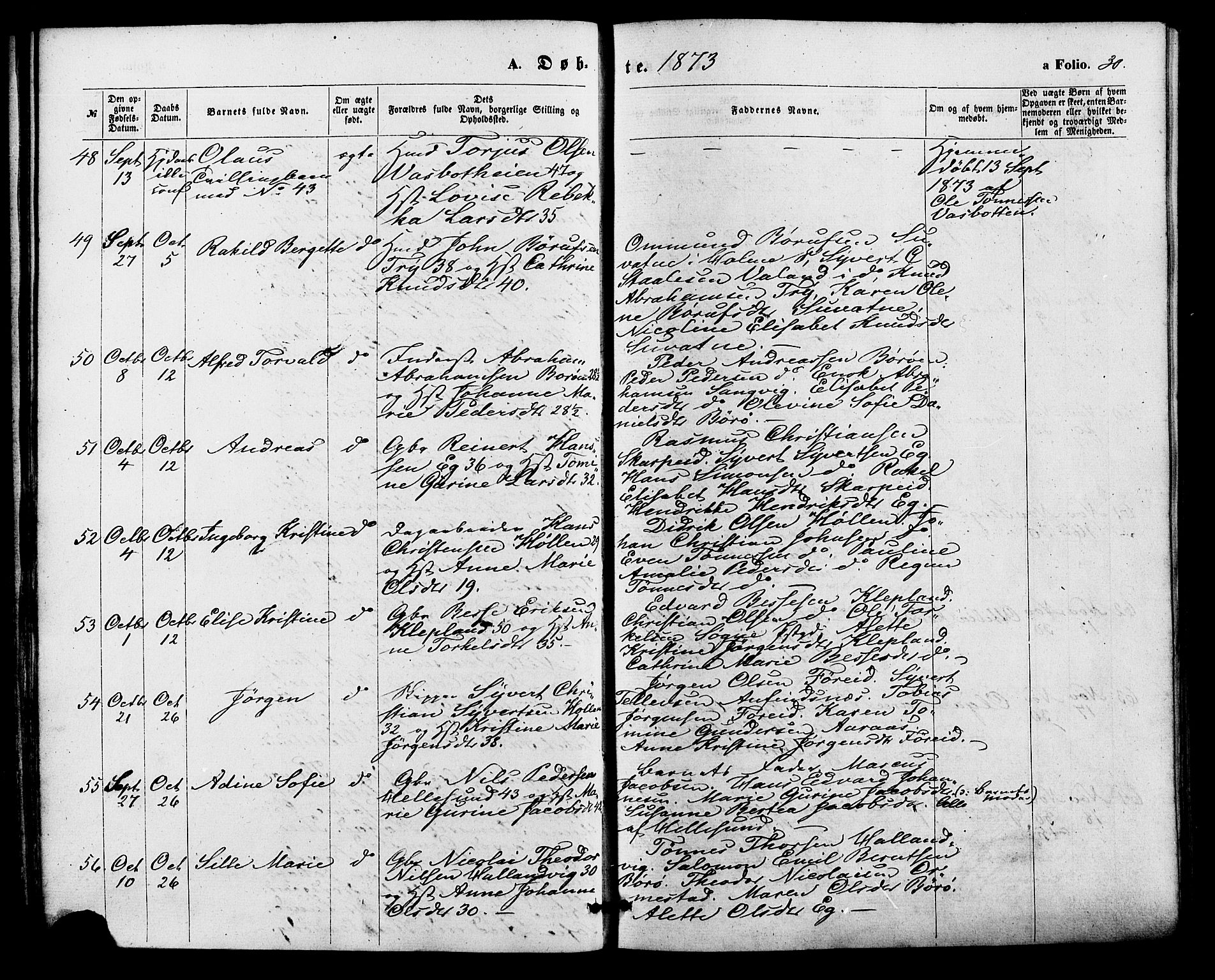 Søgne sokneprestkontor, SAK/1111-0037/F/Fa/Fab/L0011: Parish register (official) no. A 11, 1869-1879, p. 30