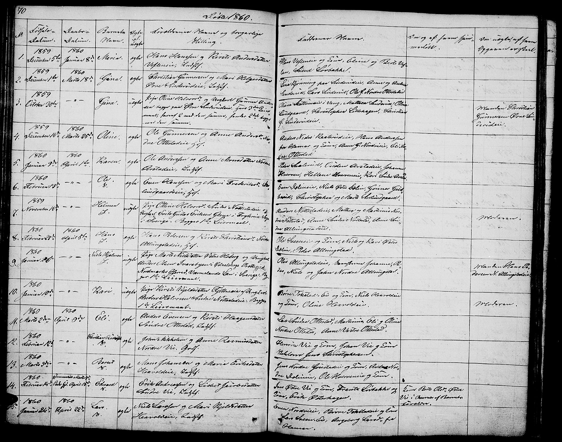 Stange prestekontor, SAH/PREST-002/L/L0002: Parish register (copy) no. 2, 1838-1879, p. 70