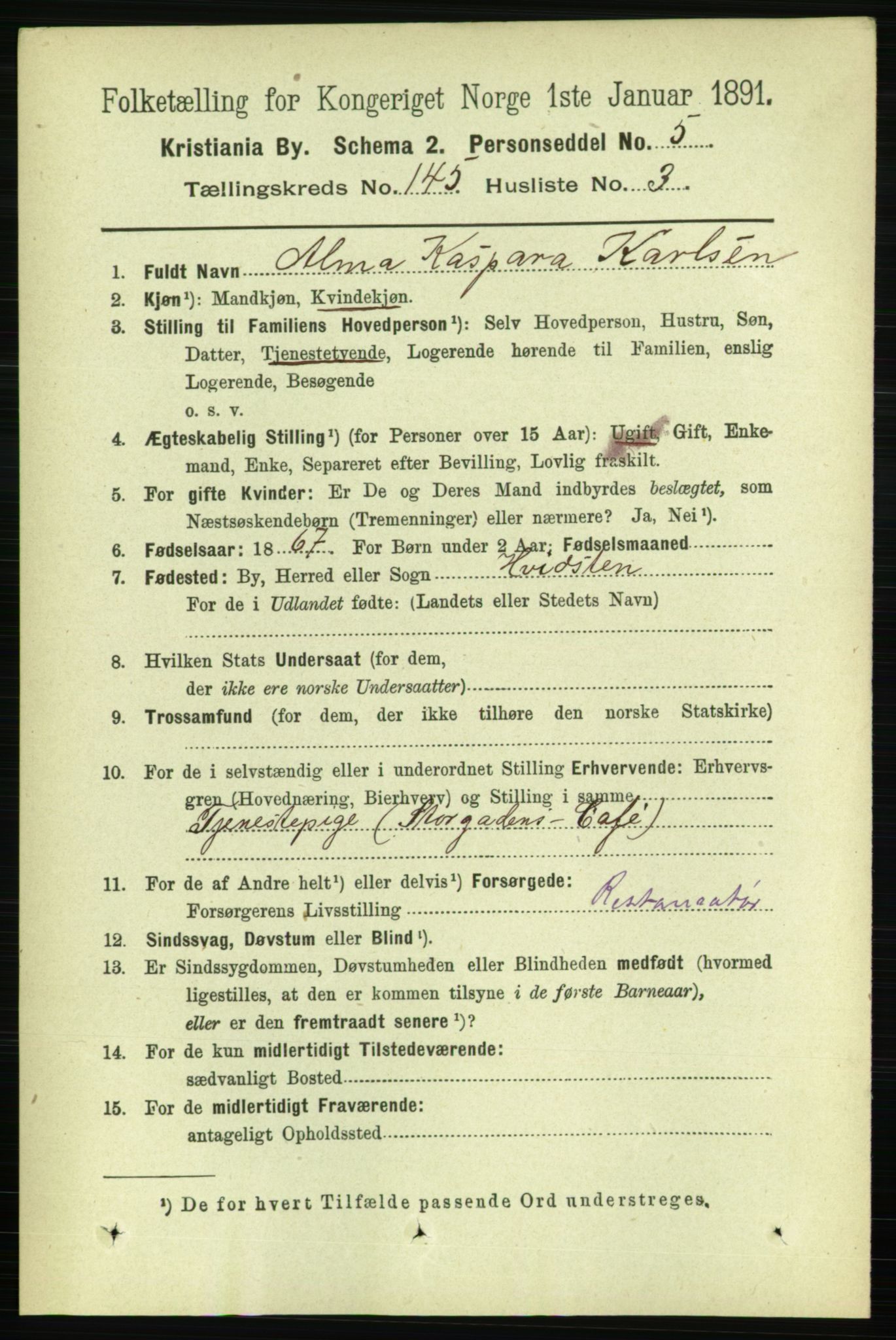 RA, 1891 census for 0301 Kristiania, 1891, p. 79405