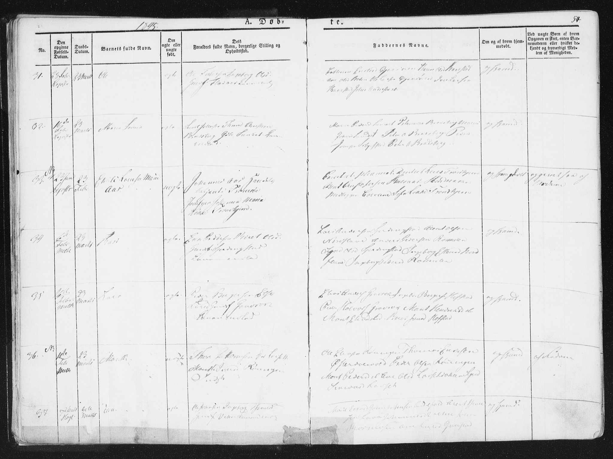 Ministerialprotokoller, klokkerbøker og fødselsregistre - Sør-Trøndelag, AV/SAT-A-1456/691/L1074: Parish register (official) no. 691A06, 1842-1852, p. 54