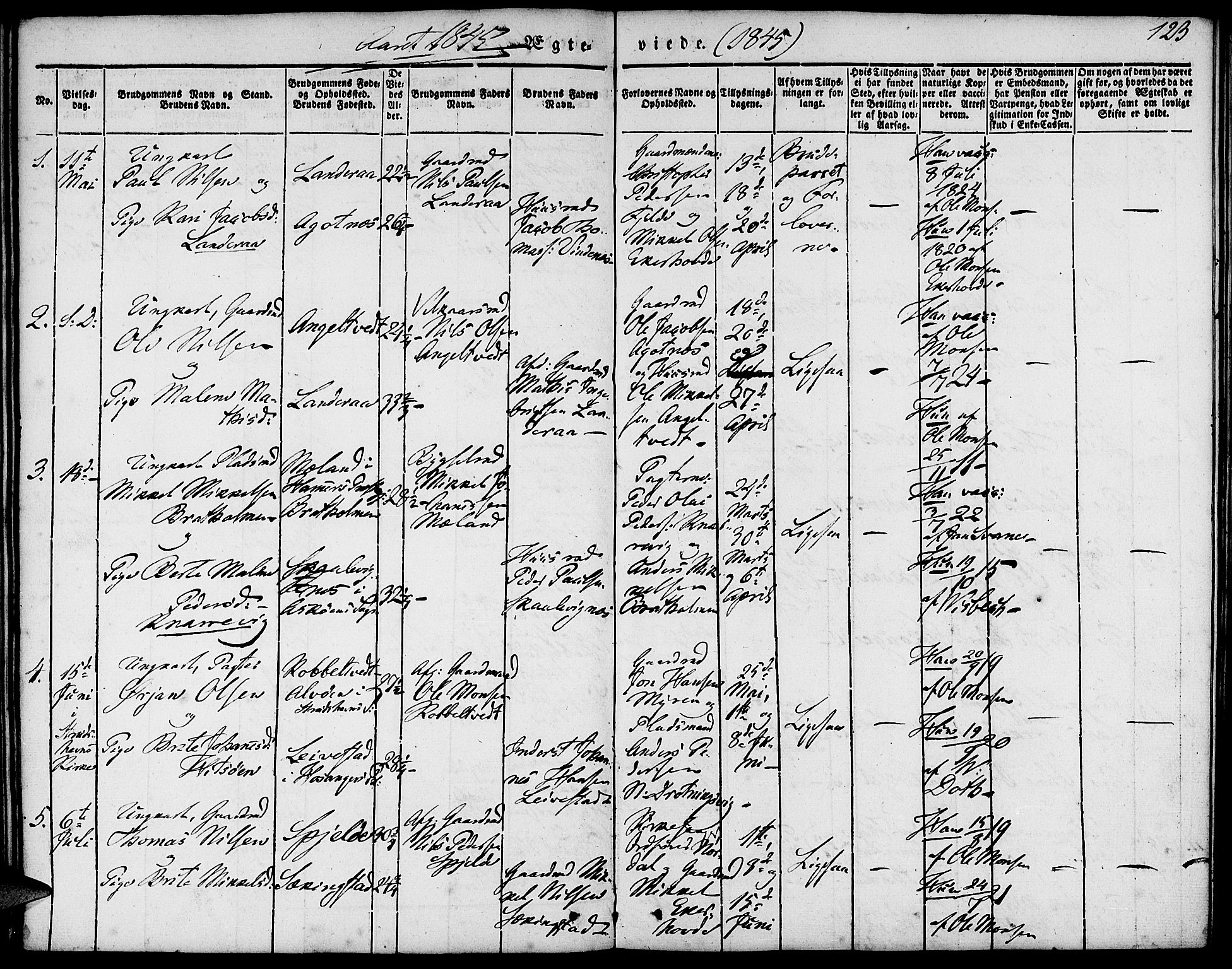 Fjell sokneprestembete, SAB/A-75301/H/Haa: Parish register (official) no. A 1, 1835-1850, p. 123