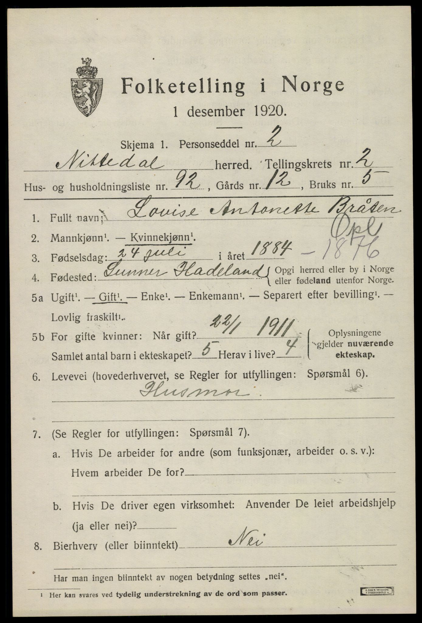 SAO, 1920 census for Nittedal, 1920, p. 2798