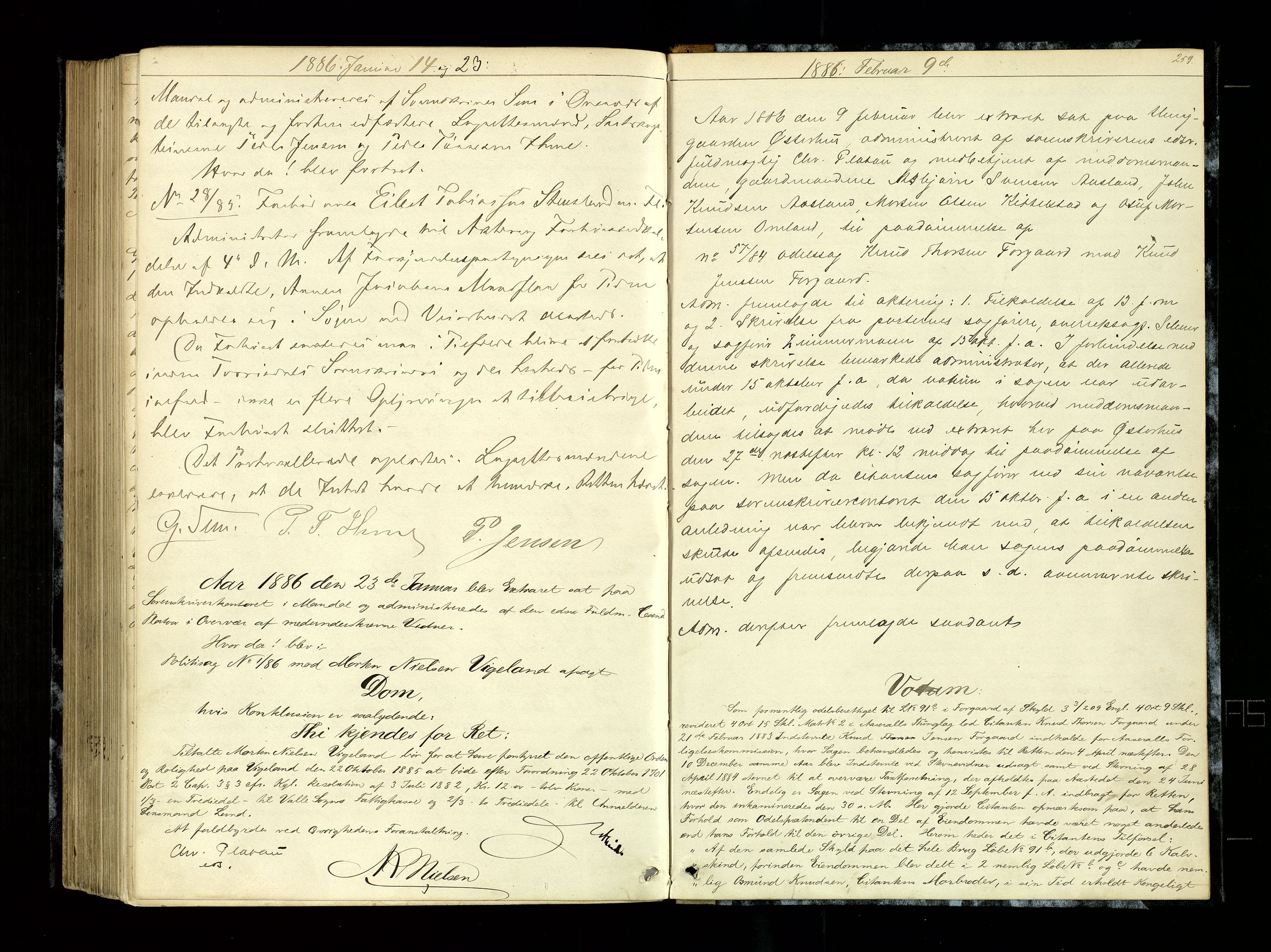 Mandal sorenskriveri, AV/SAK-1221-0005/001/F/Fb/L0027: Ekstrarettsprotokoll nr 25, 1882-1886, p. 259