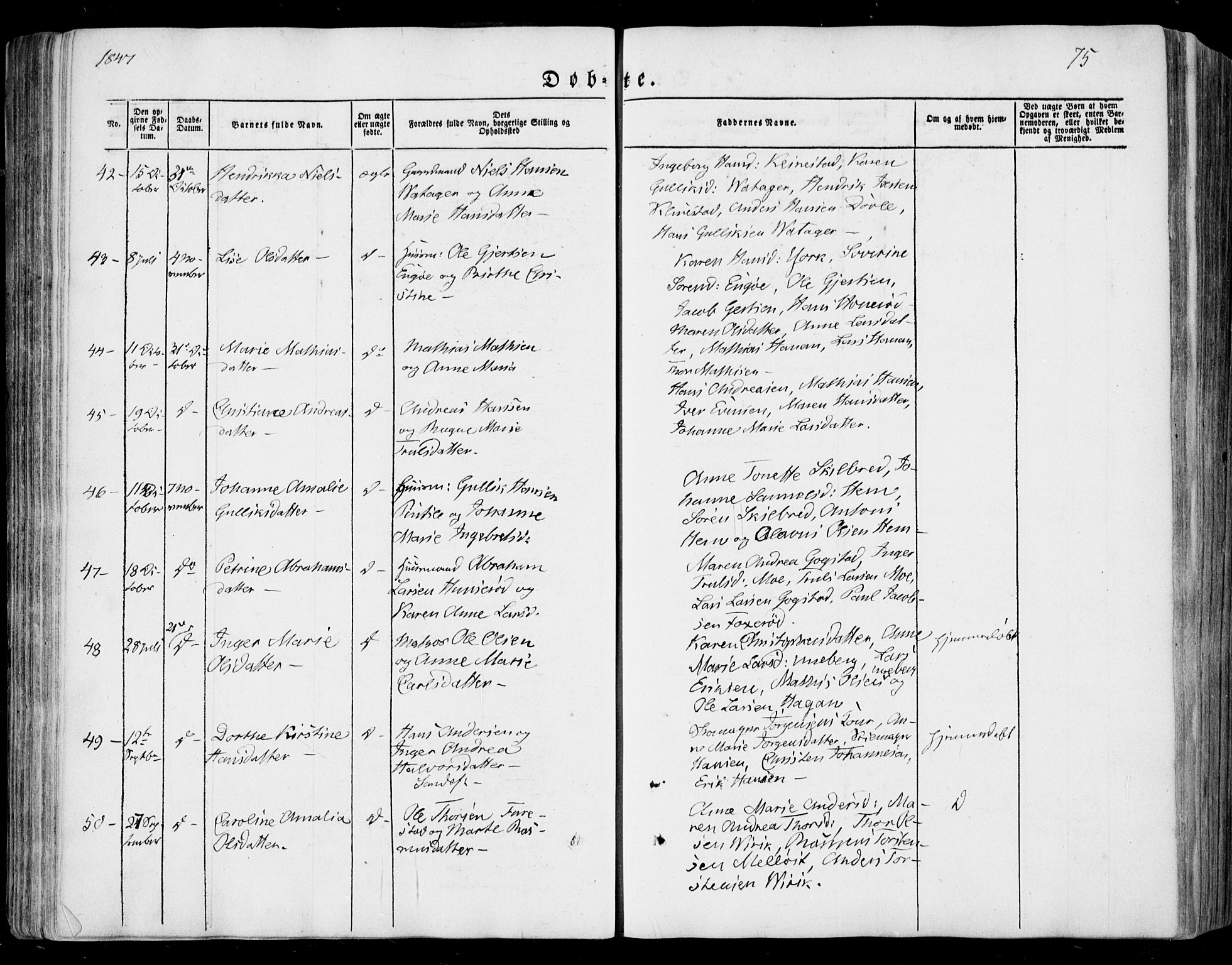 Sandar kirkebøker, SAKO/A-243/F/Fa/L0006: Parish register (official) no. 6, 1847-1860, p. 75