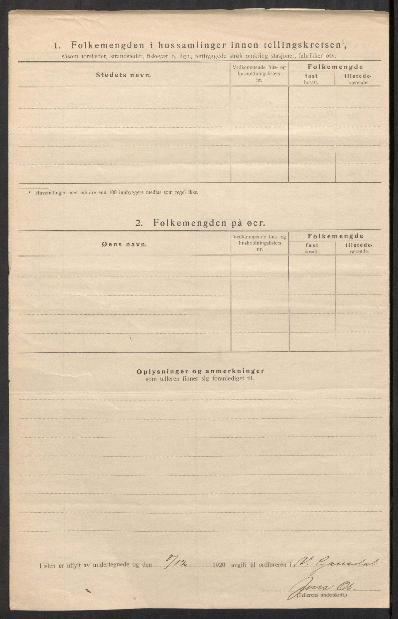 SAH, 1920 census for Vestre Gausdal, 1920, p. 11