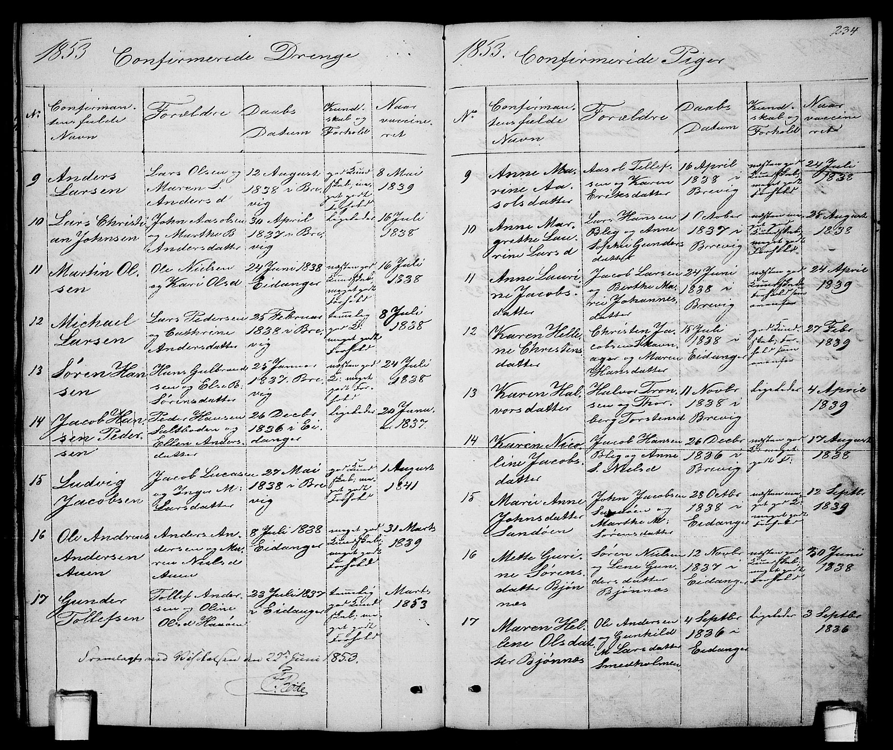 Brevik kirkebøker, SAKO/A-255/G/Ga/L0002: Parish register (copy) no. 2, 1846-1865, p. 234