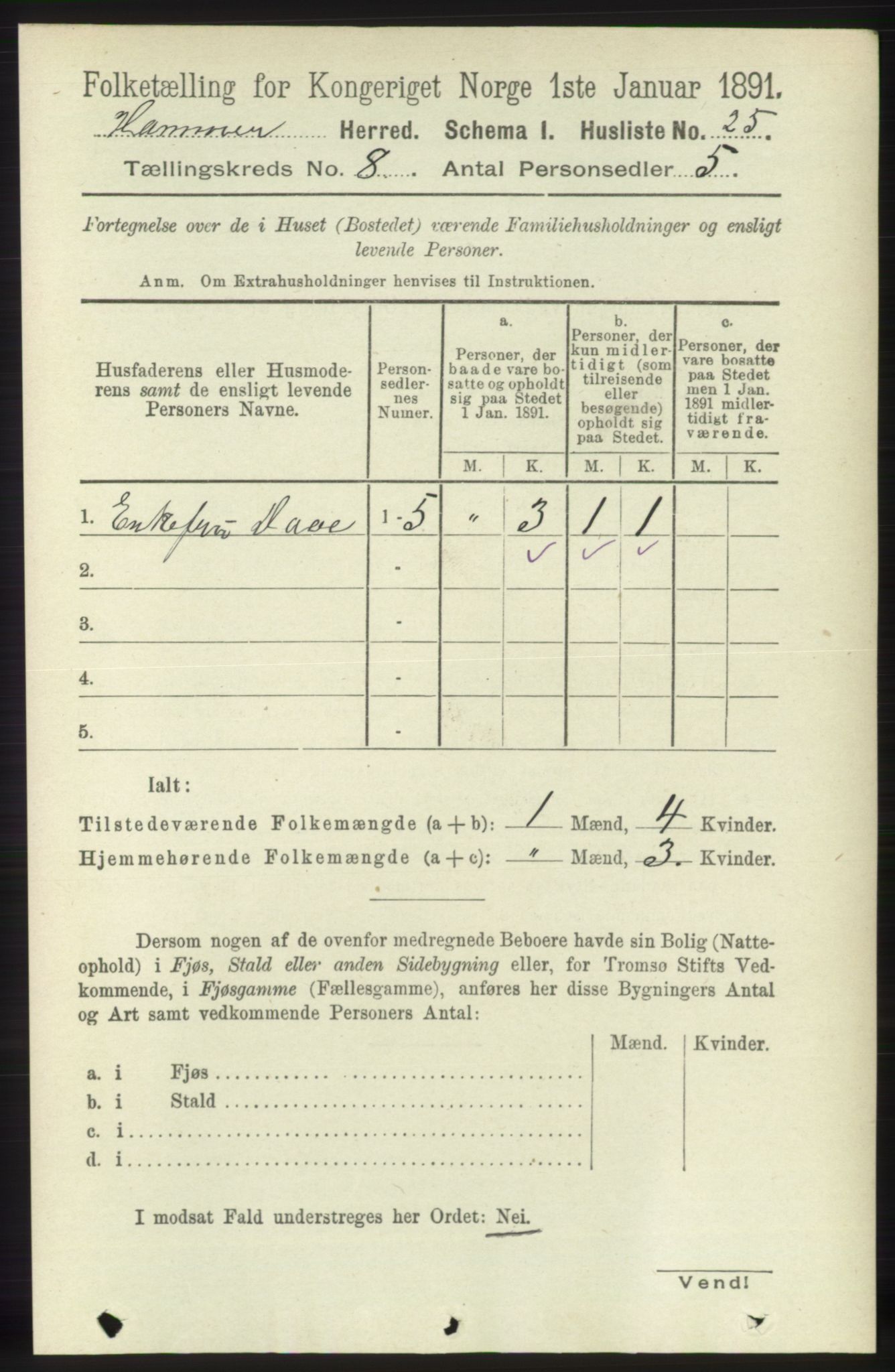 RA, 1891 census for 1254 Hamre, 1891, p. 1988