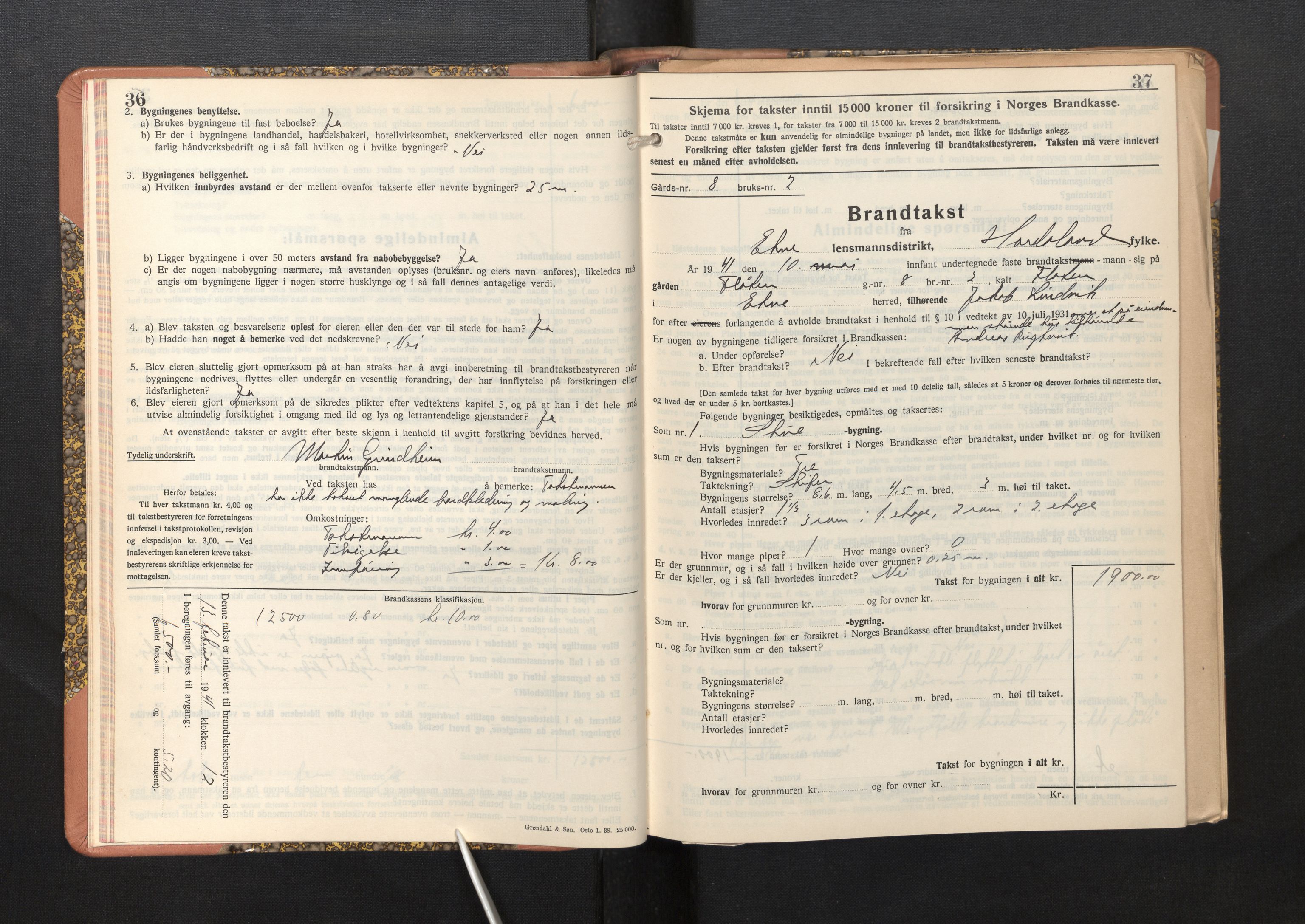 Lensmannen i Etne, AV/SAB-A-31601/0012/L0002: Branntakstprotokoll, skjematakst, 1939-1948, p. 36-37