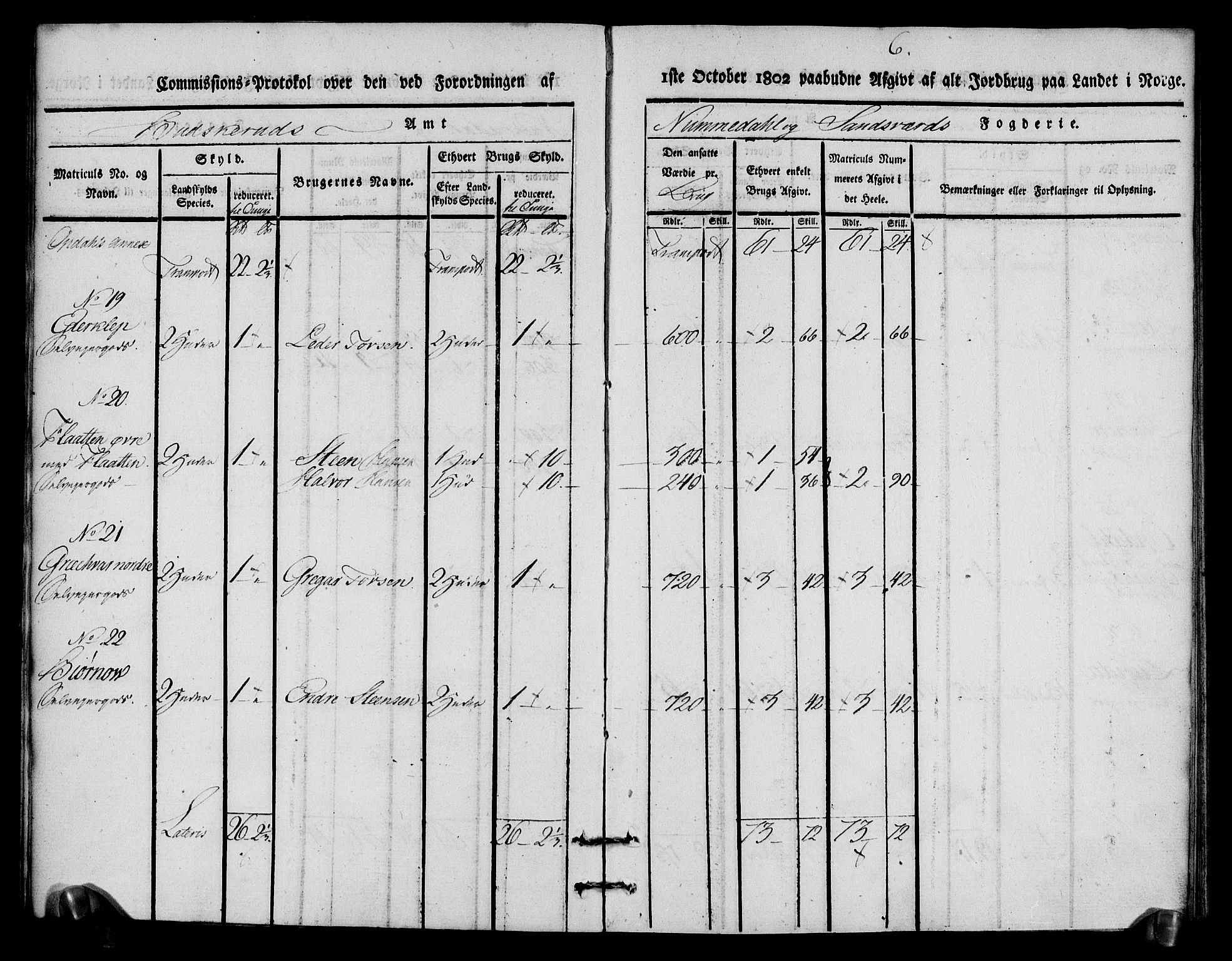 Rentekammeret inntil 1814, Realistisk ordnet avdeling, AV/RA-EA-4070/N/Ne/Nea/L0056b: Numedal og Sandsvær fogderi. Kommisjonsprotokoll over matrikulerte jordbruk i Uvdal og Nore annekser, 1803, p. 6