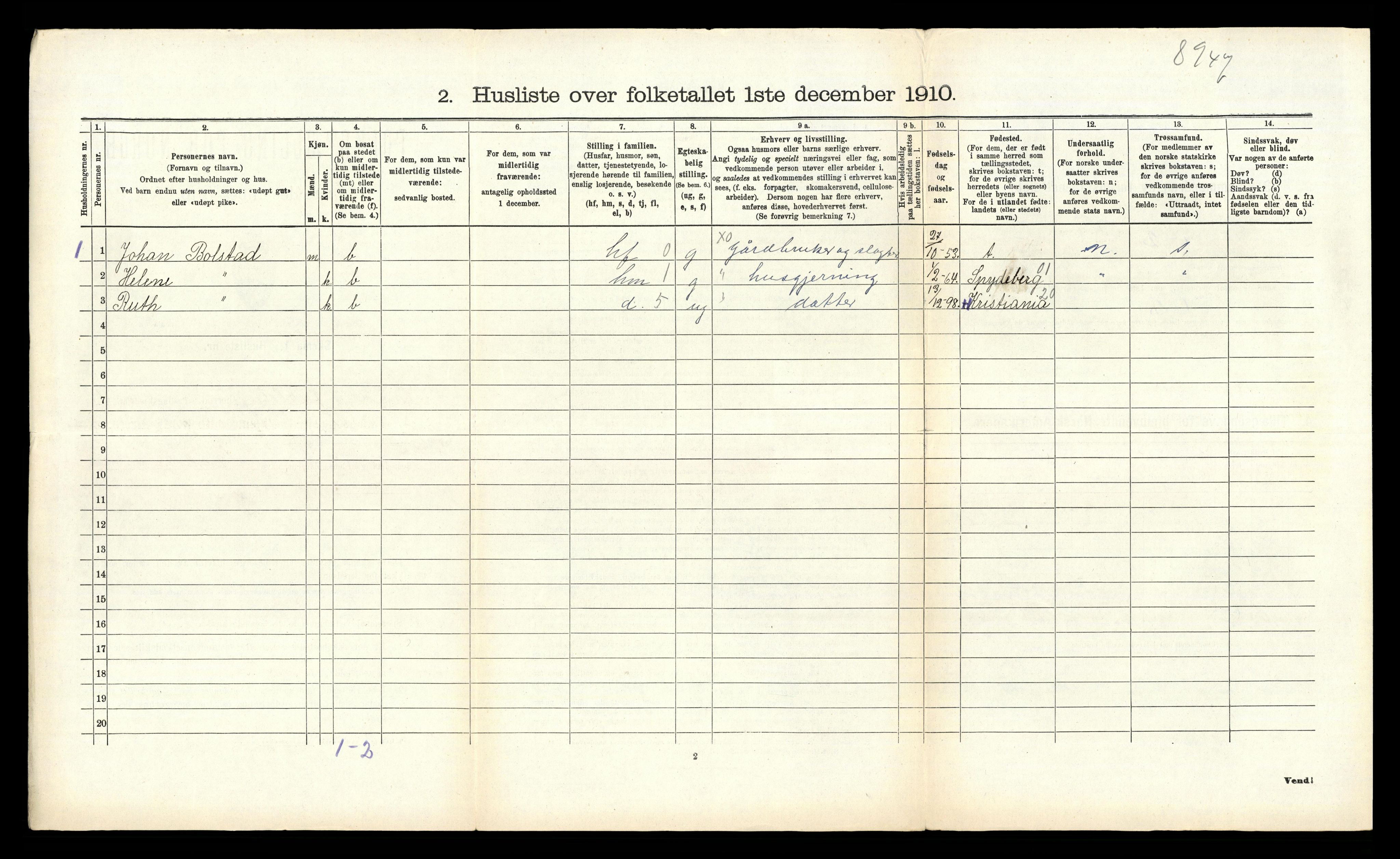 RA, 1910 census for Sande, 1910, p. 414