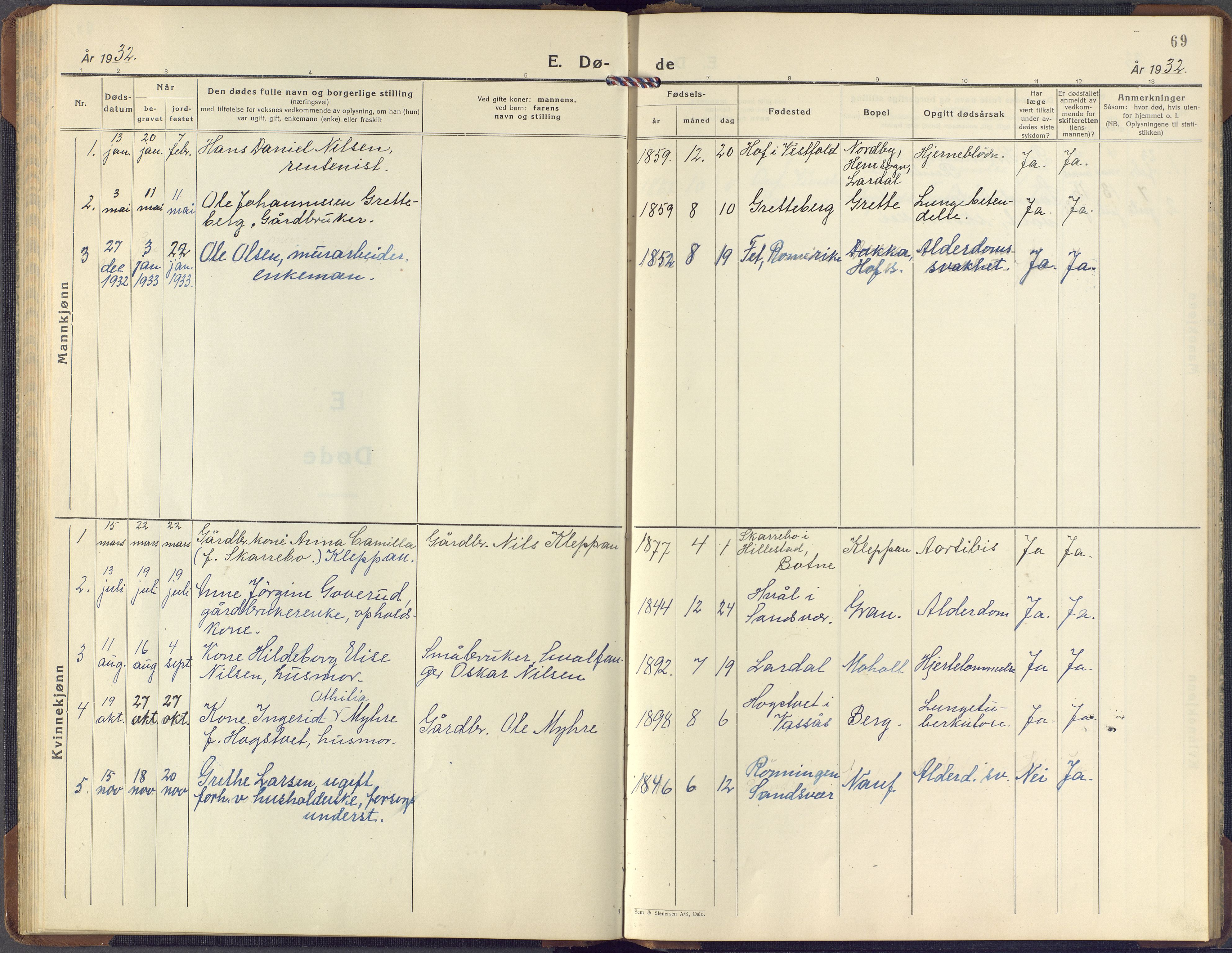 Hof kirkebøker, SAKO/A-64/F/Fb/L0002: Parish register (official) no. II 2, 1932-1959, p. 69