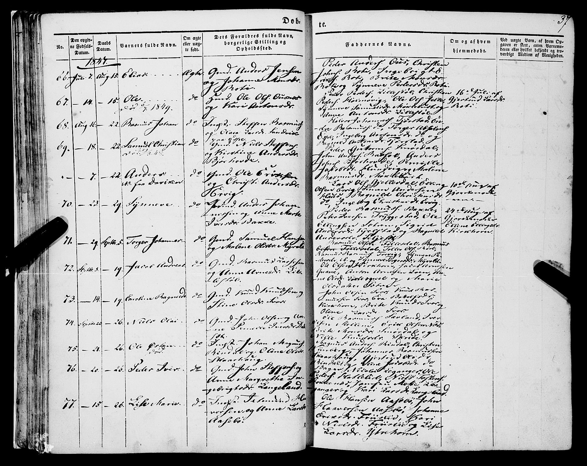 Eid sokneprestembete, AV/SAB-A-82301/H/Haa/Haaa/L0007: Parish register (official) no. A 7, 1844-1858, p. 37