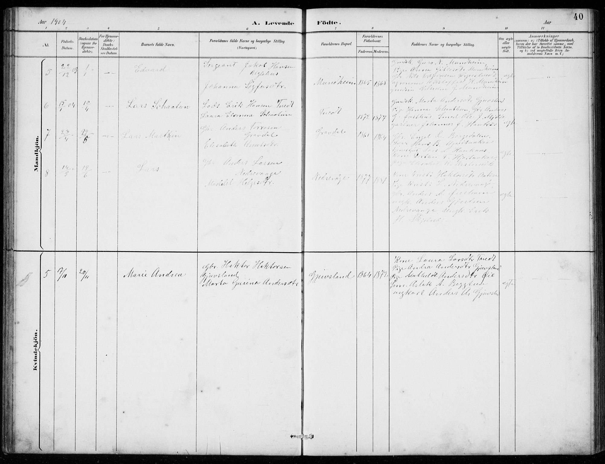 Strandebarm sokneprestembete, AV/SAB-A-78401/H/Hab: Parish register (copy) no. C  1, 1891-1913, p. 40