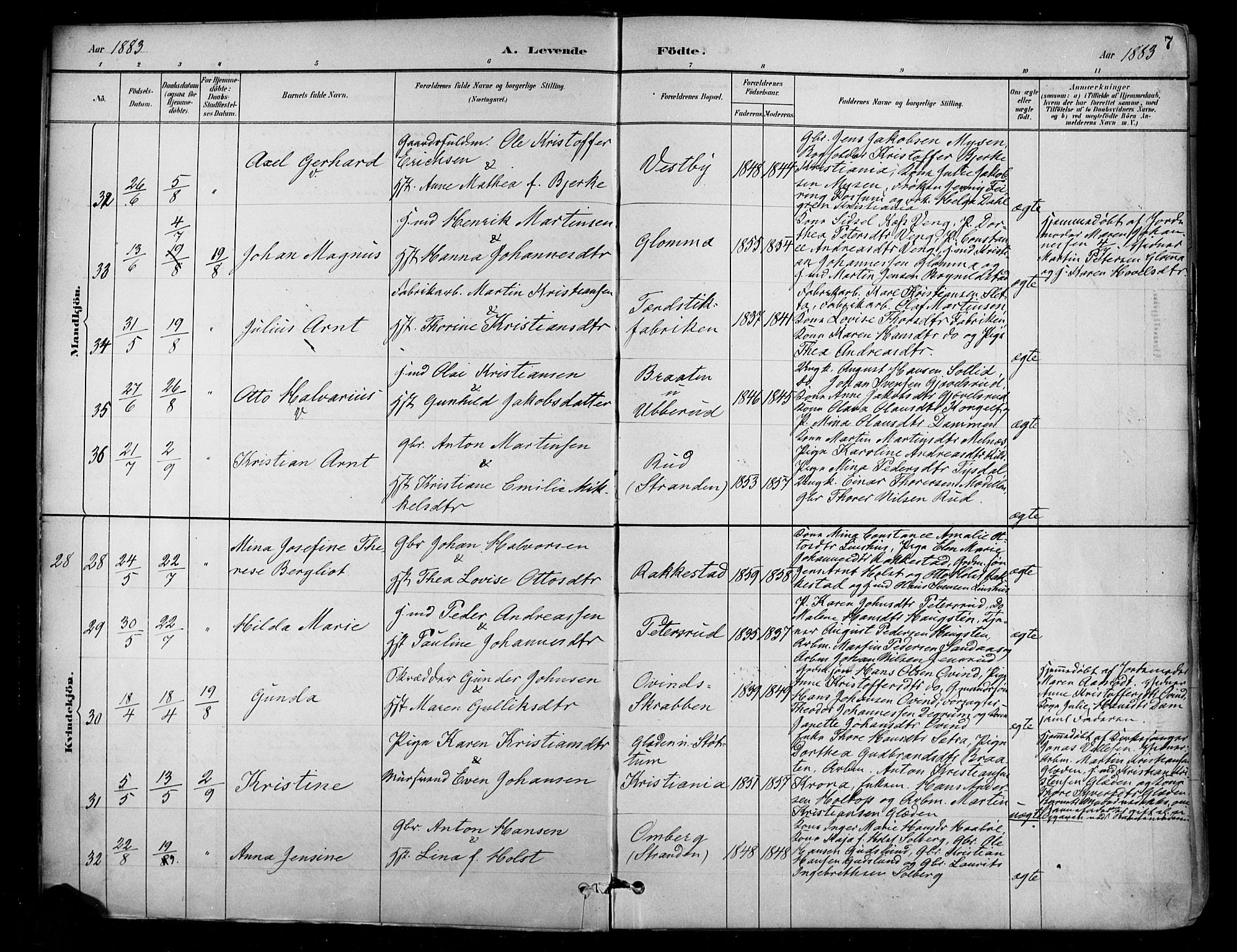 Enebakk prestekontor Kirkebøker, SAO/A-10171c/F/Fa/L0016: Parish register (official) no. I 16, 1883-1898, p. 7