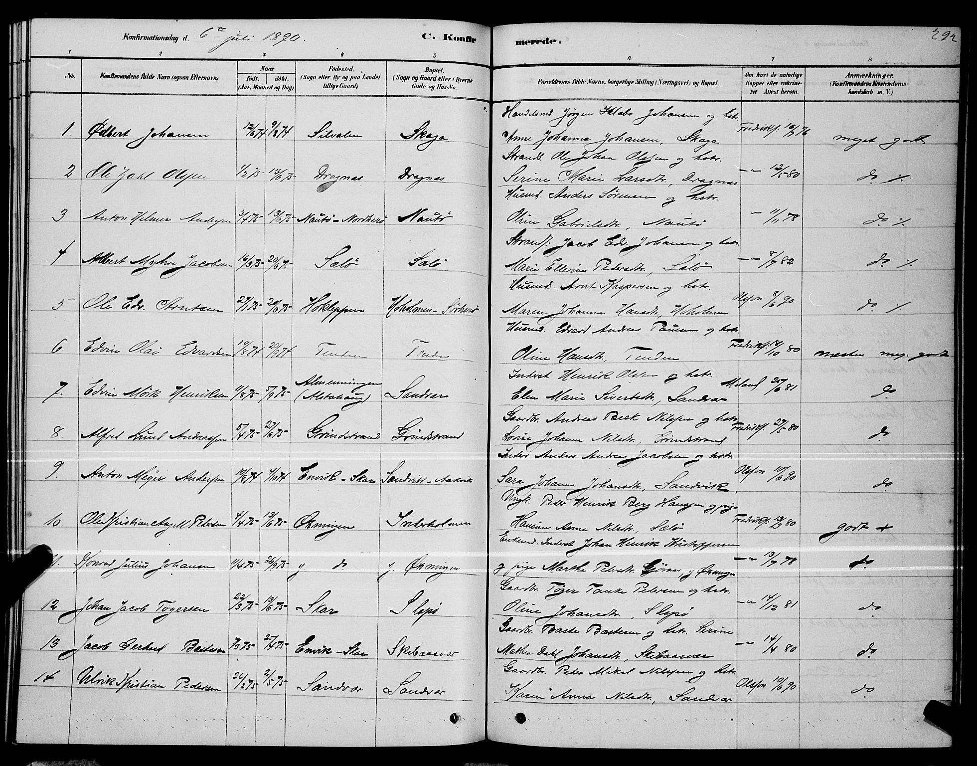 Ministerialprotokoller, klokkerbøker og fødselsregistre - Nordland, AV/SAT-A-1459/834/L0513: Parish register (copy) no. 834C04, 1877-1892, p. 292