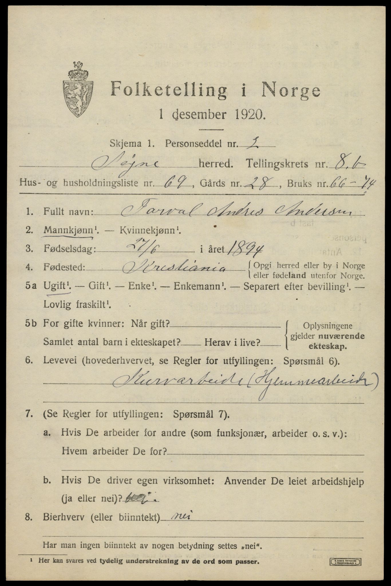 SAK, 1920 census for Søgne, 1920, p. 5275