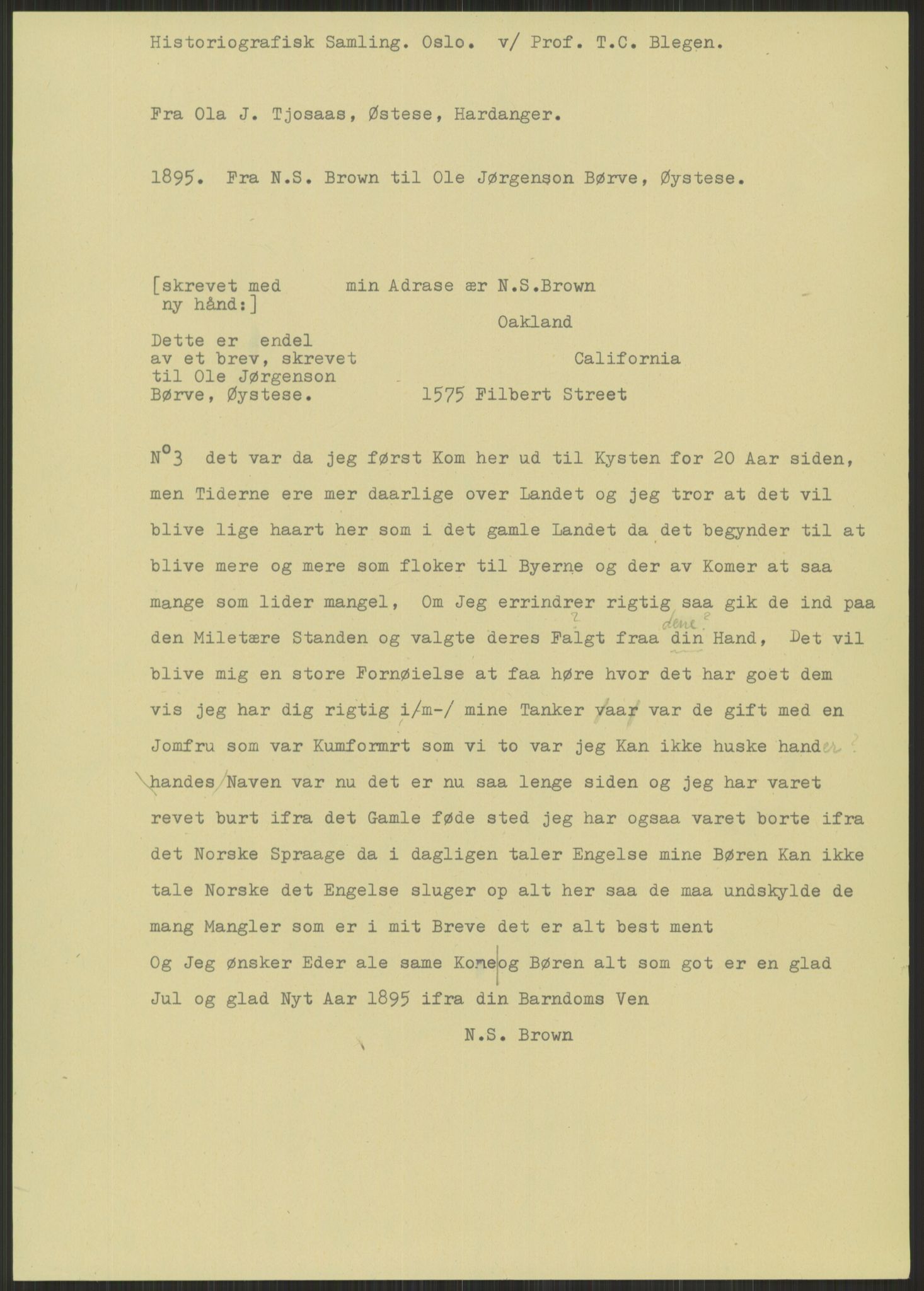 Samlinger til kildeutgivelse, Amerikabrevene, AV/RA-EA-4057/F/L0032: Innlån fra Hordaland: Nesheim - Øverland, 1838-1914, p. 1019