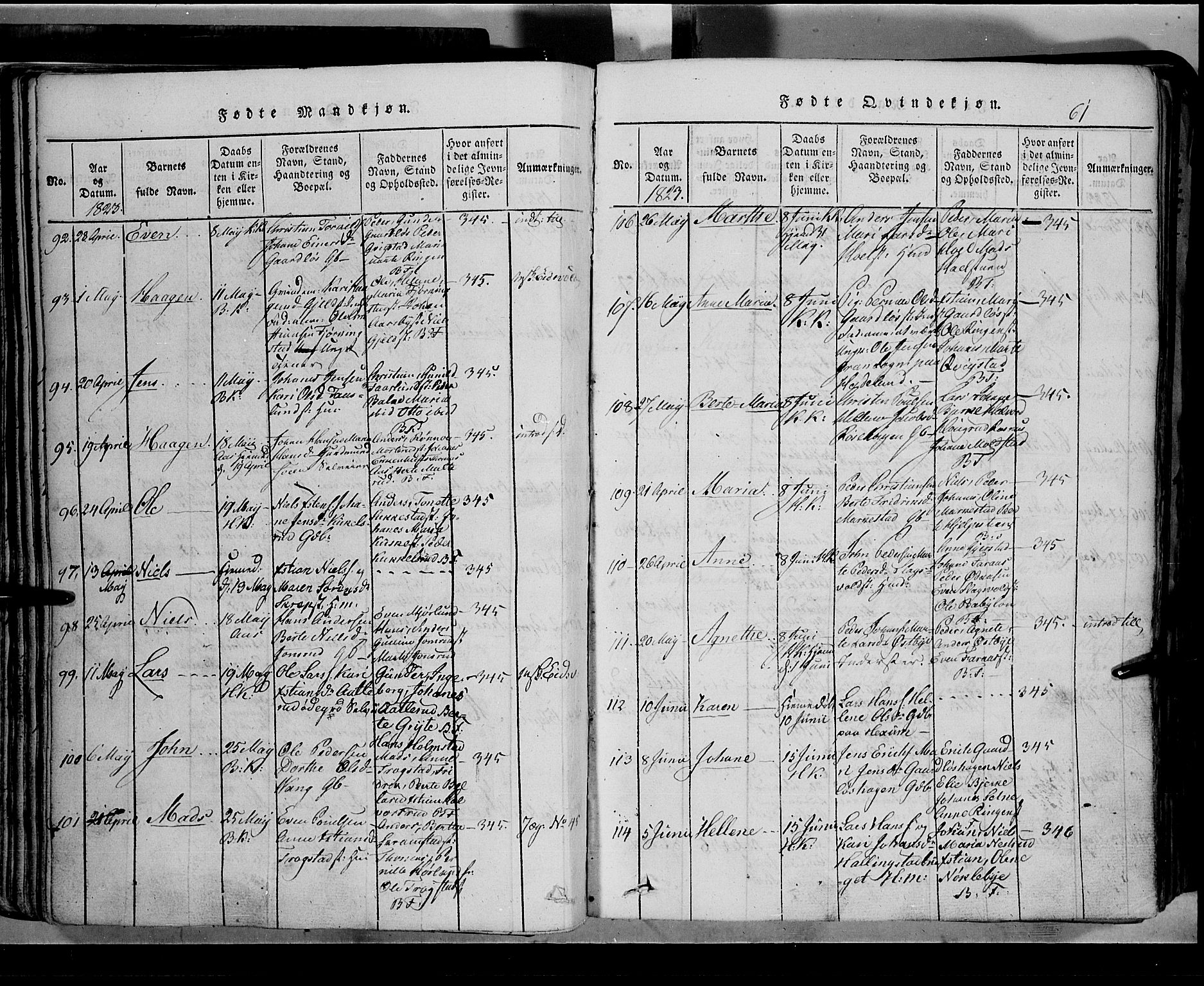 Toten prestekontor, AV/SAH-PREST-102/H/Ha/Hab/L0002: Parish register (copy) no. 2, 1820-1827, p. 61