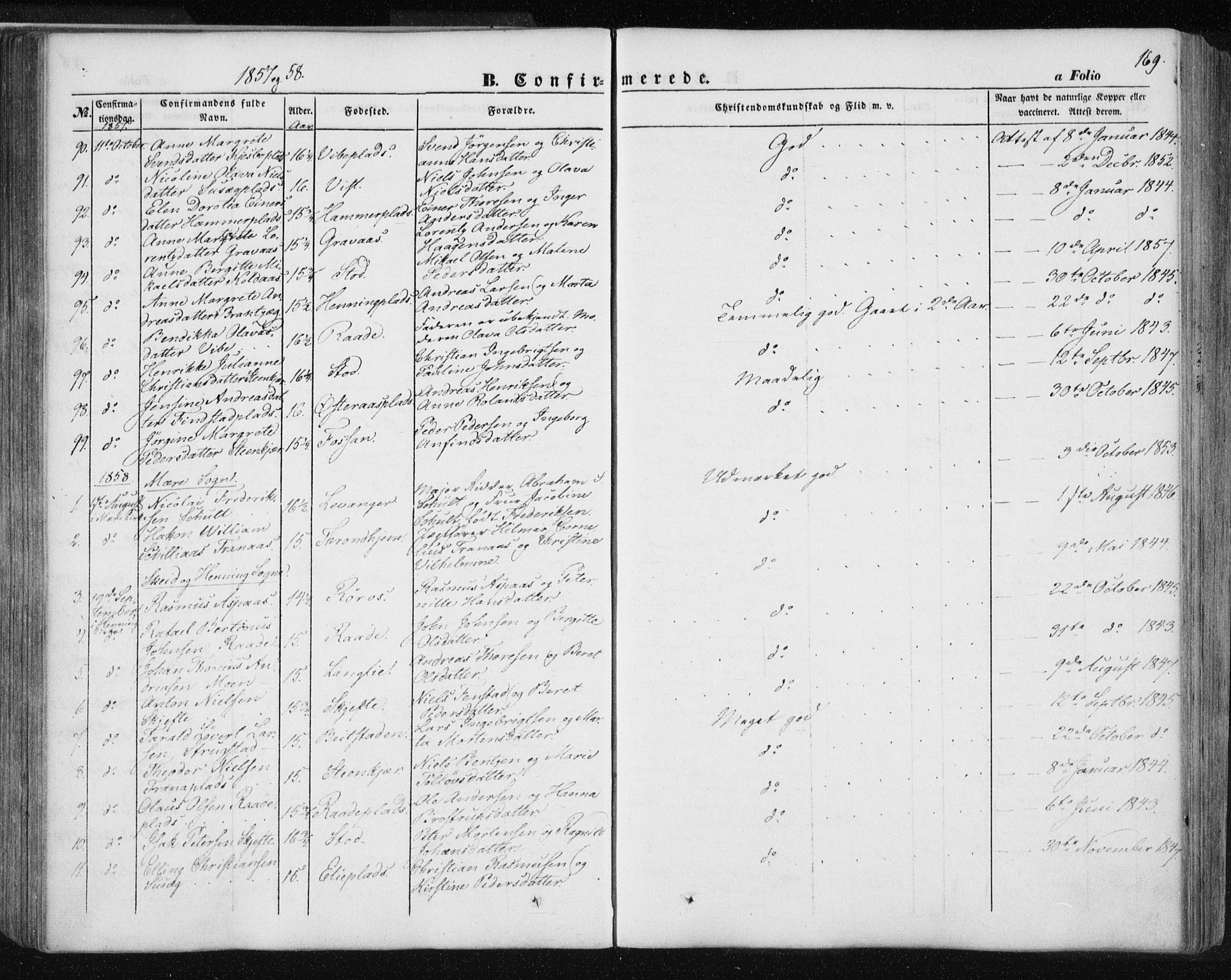 Ministerialprotokoller, klokkerbøker og fødselsregistre - Nord-Trøndelag, SAT/A-1458/735/L0342: Parish register (official) no. 735A07 /1, 1849-1862, p. 169