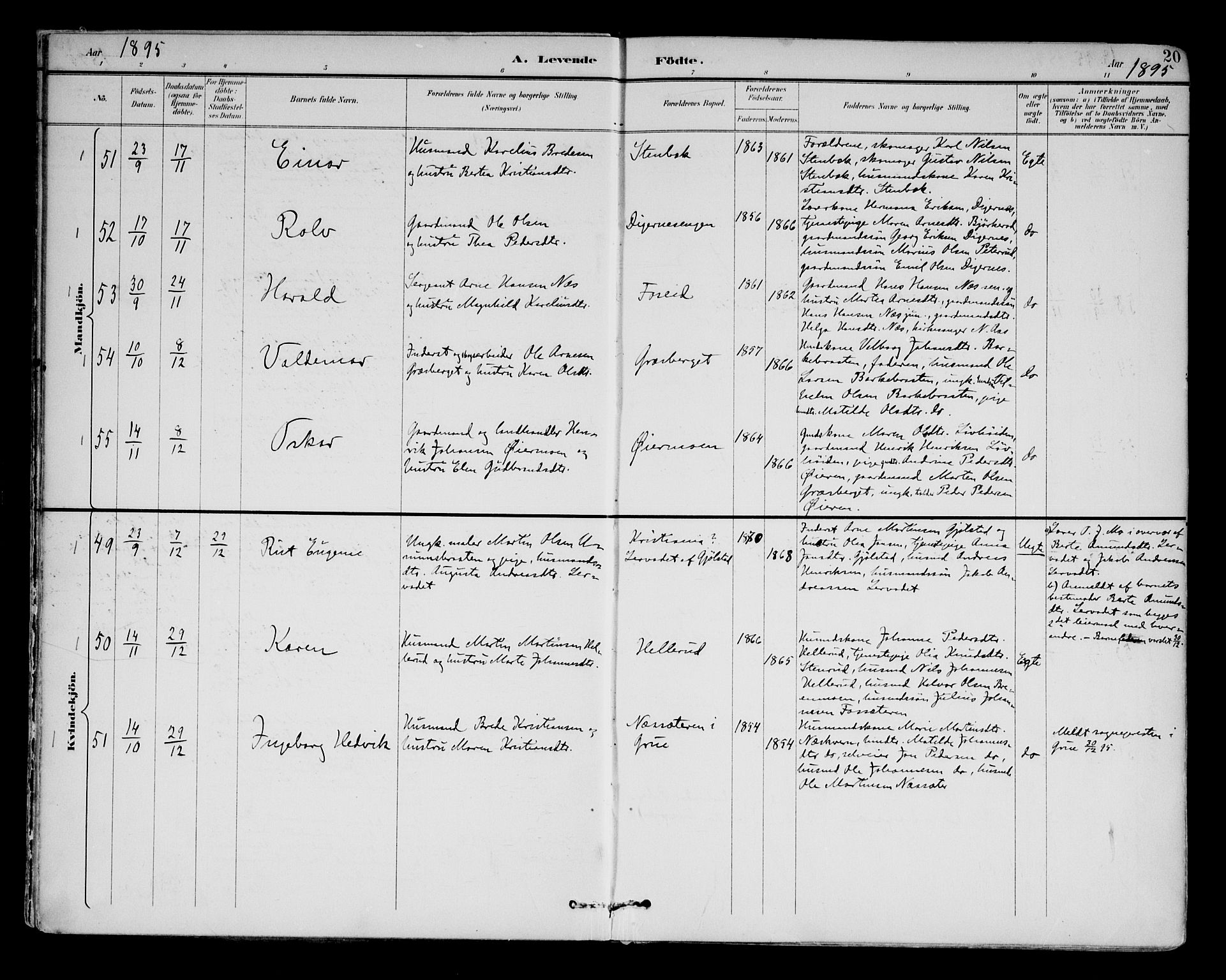 Brandval prestekontor, AV/SAH-PREST-034/H/Ha/Haa/L0003: Parish register (official) no. 3, 1894-1909, p. 20