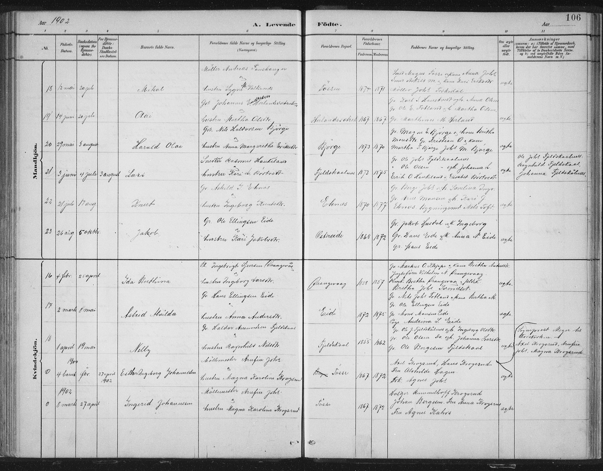 Hosanger sokneprestembete, SAB/A-75801/H/Hab: Parish register (copy) no. A 3 I, 1882-1903, p. 106