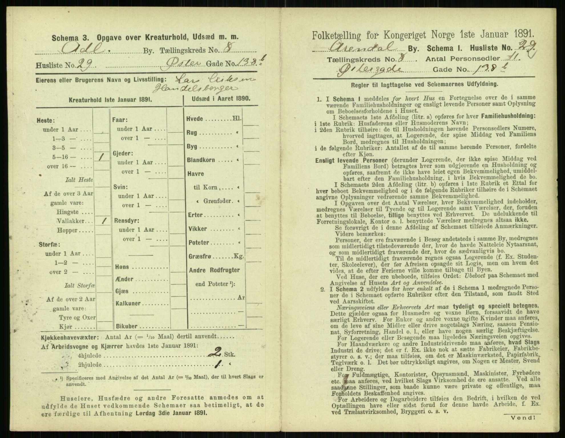 RA, 1891 census for 0903 Arendal, 1891, p. 456