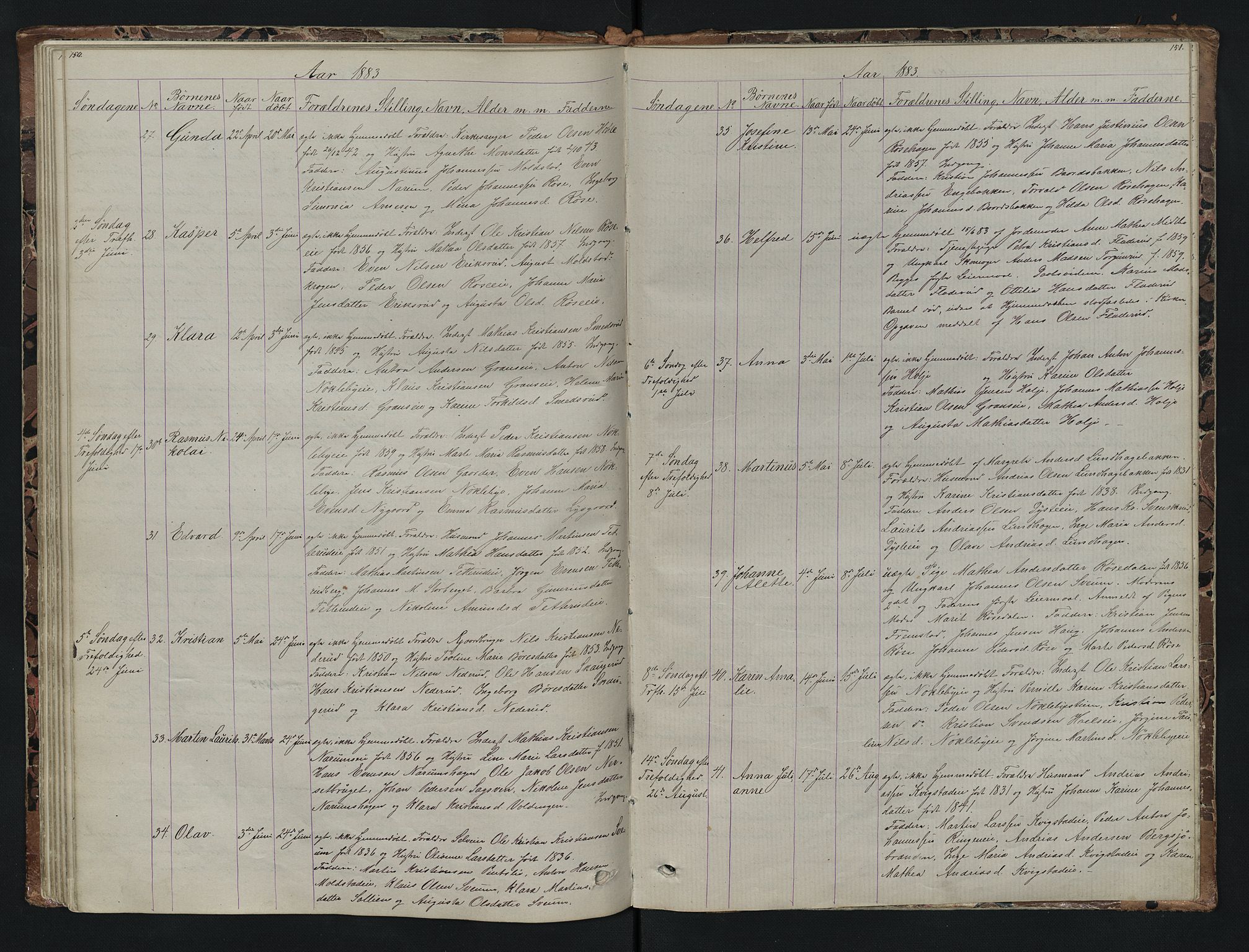 Vestre Toten prestekontor, AV/SAH-PREST-108/H/Ha/Hab/L0007: Parish register (copy) no. 7, 1872-1900, p. 150-151