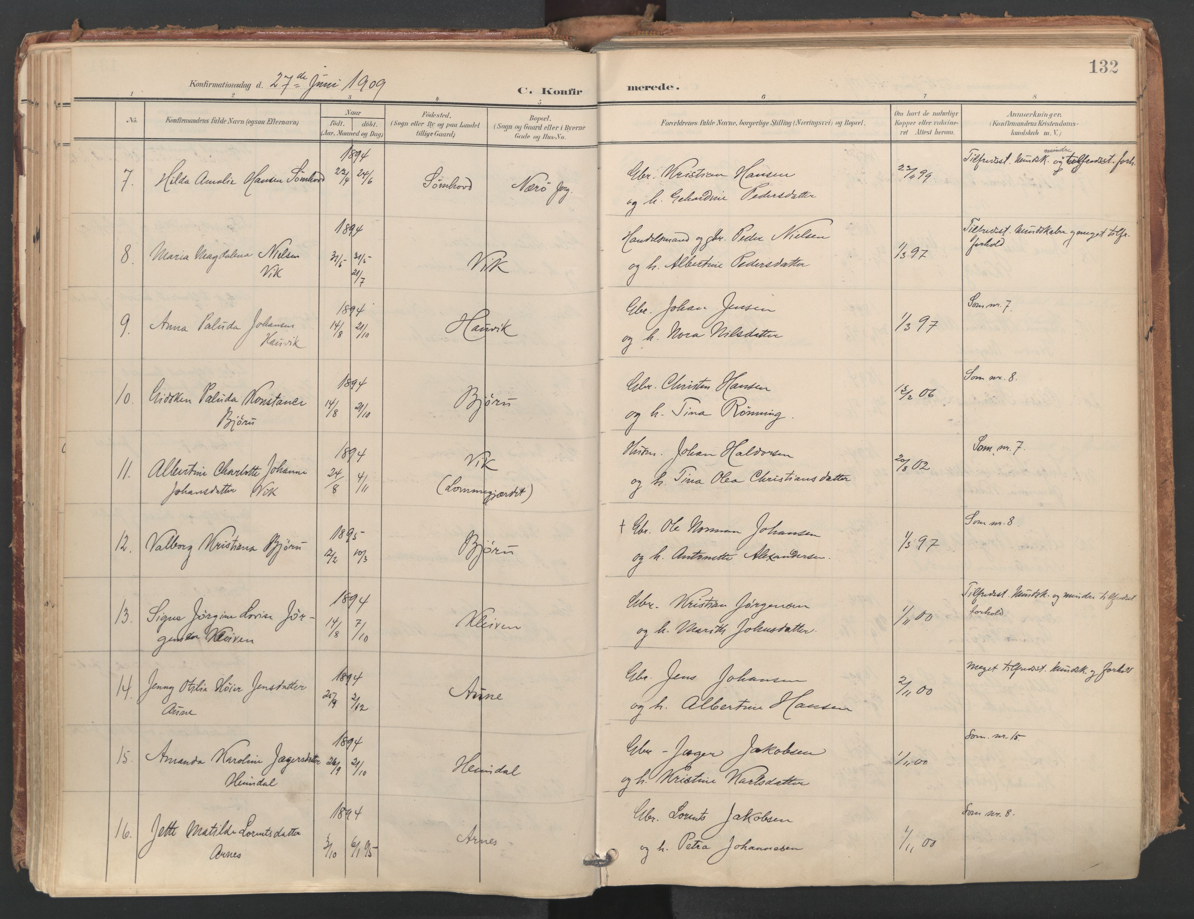 Ministerialprotokoller, klokkerbøker og fødselsregistre - Nordland, AV/SAT-A-1459/812/L0180: Parish register (official) no. 812A09, 1901-1915, p. 132