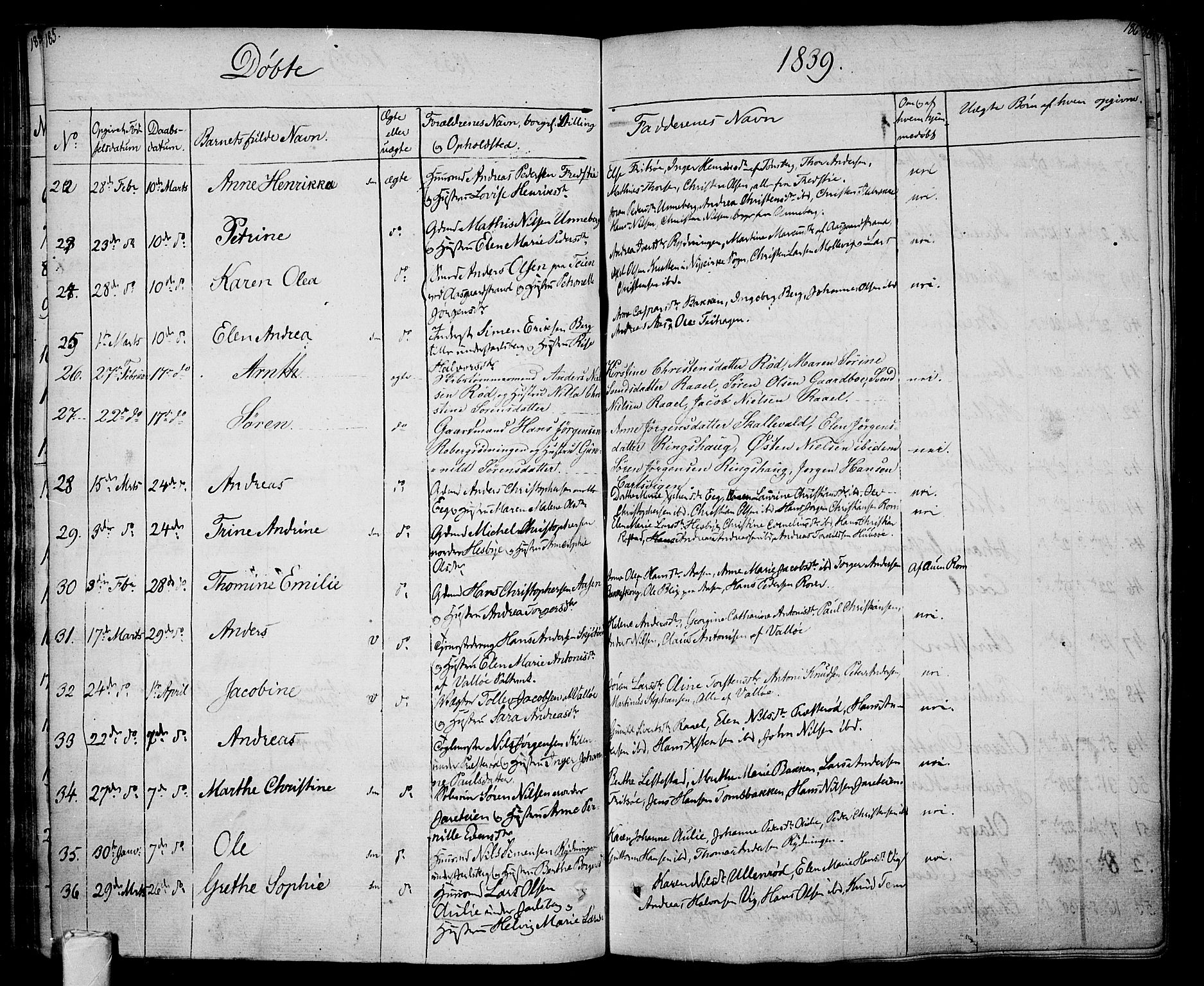 Sem kirkebøker, AV/SAKO-A-5/F/Fa/L0005: Parish register (official) no. I 5, 1825-1842, p. 185-186