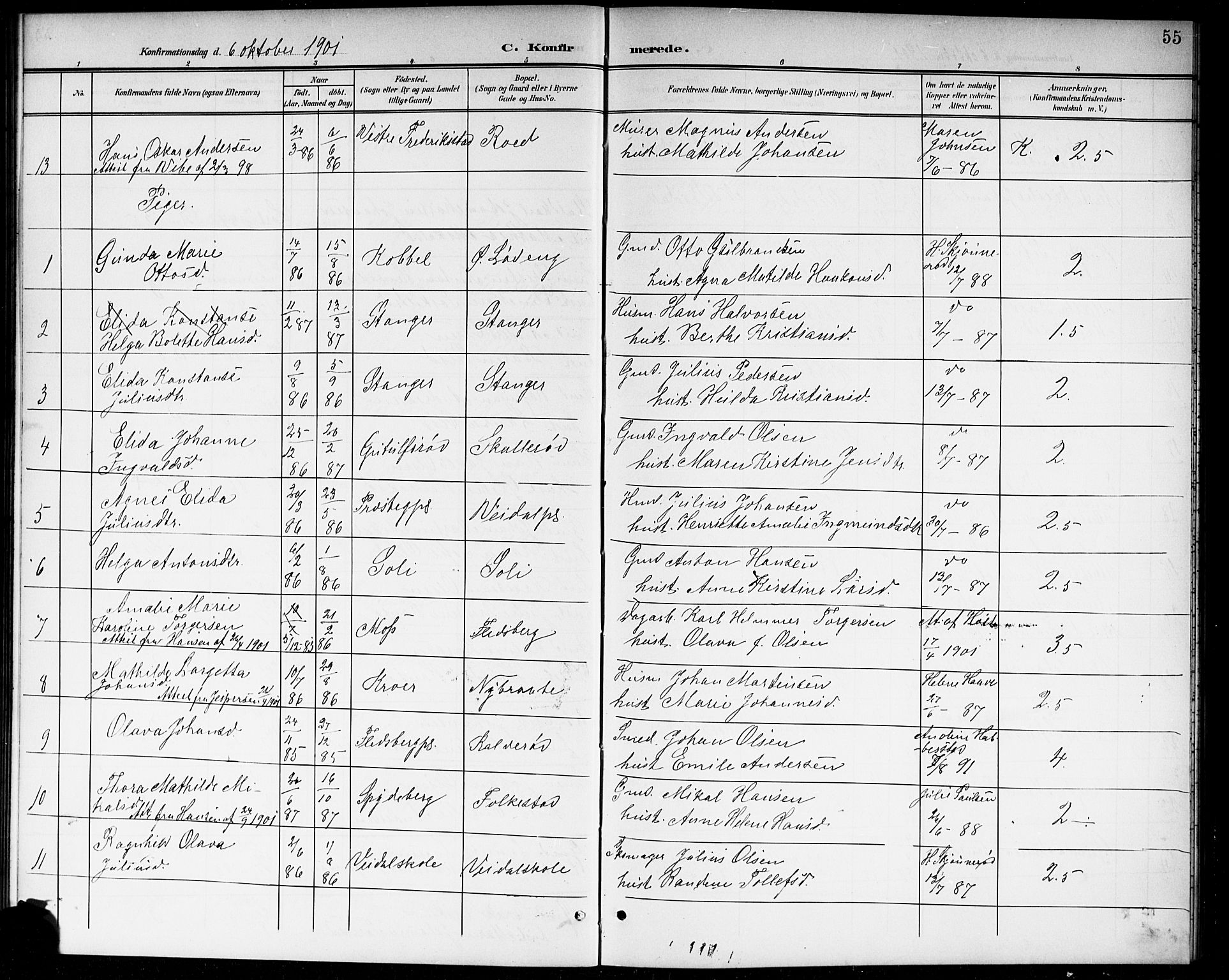 Våler prestekontor Kirkebøker, SAO/A-11083/G/Ga/L0004: Parish register (copy) no. I 4, 1901-1914, p. 55