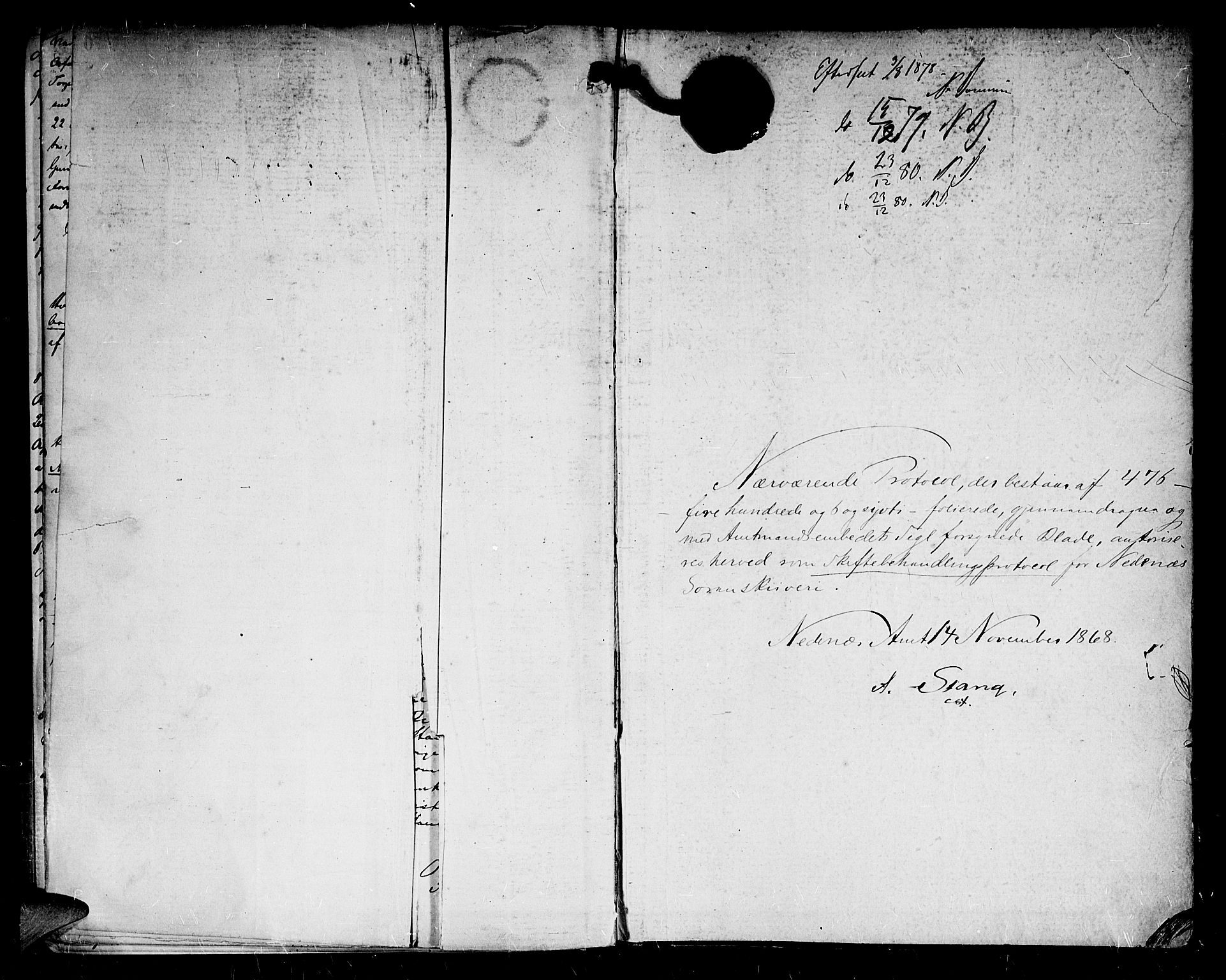 Nedenes sorenskriveri, SAK/1221-0006/H/Hc/L0002: Skiftebehandlingsprotokoll nr 2 med register, 1868-1883