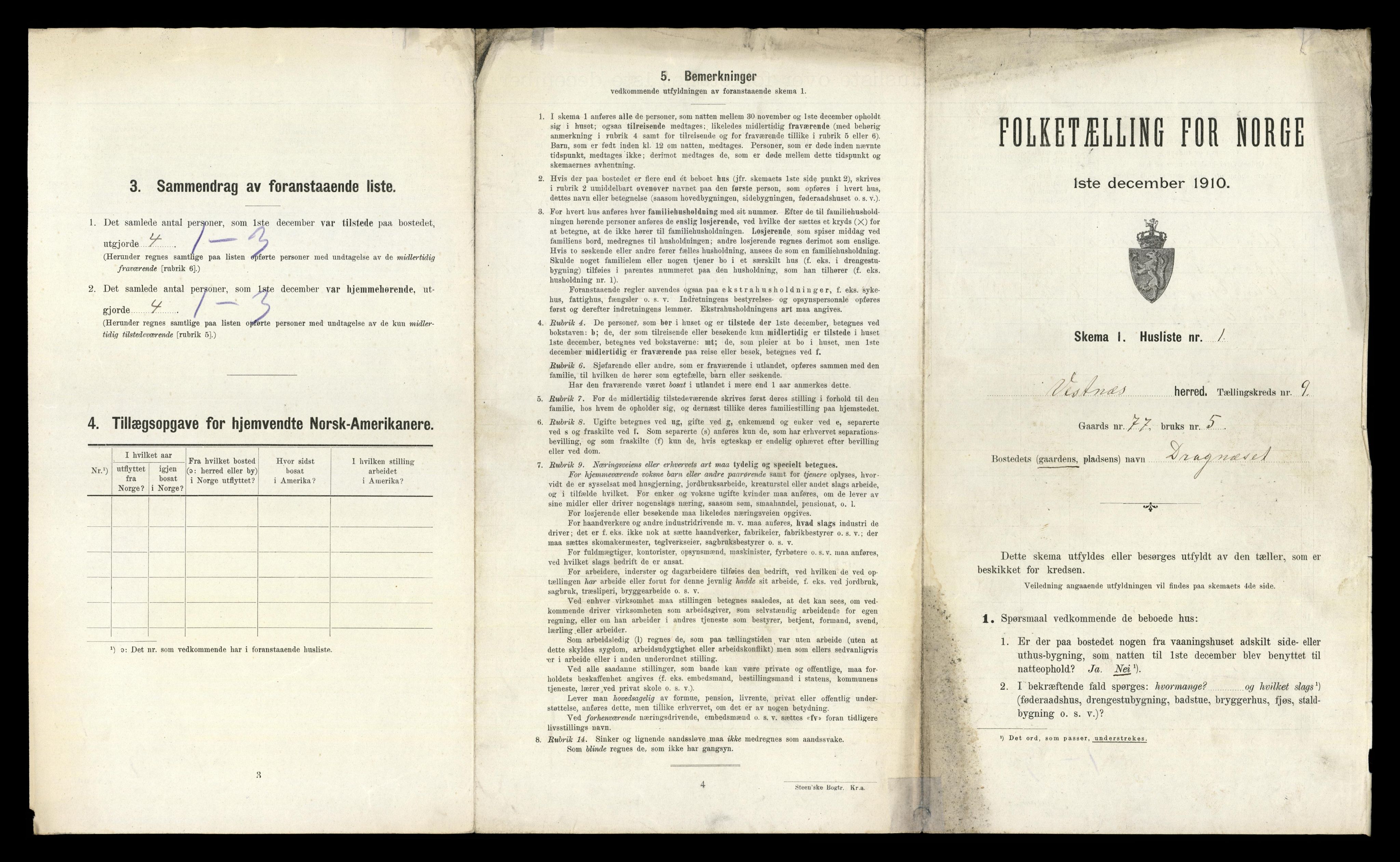 RA, 1910 census for Vestnes, 1910, p. 929