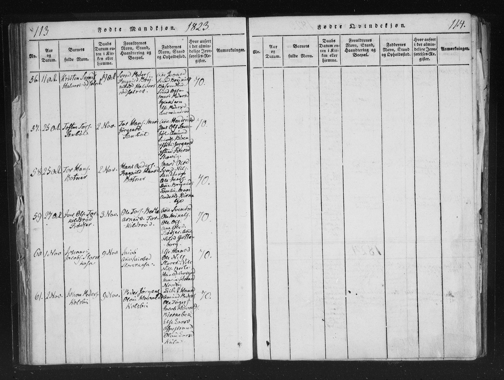 Aremark prestekontor Kirkebøker, AV/SAO-A-10899/F/Fc/L0001: Parish register (official) no. III 1, 1814-1834, p. 113-114