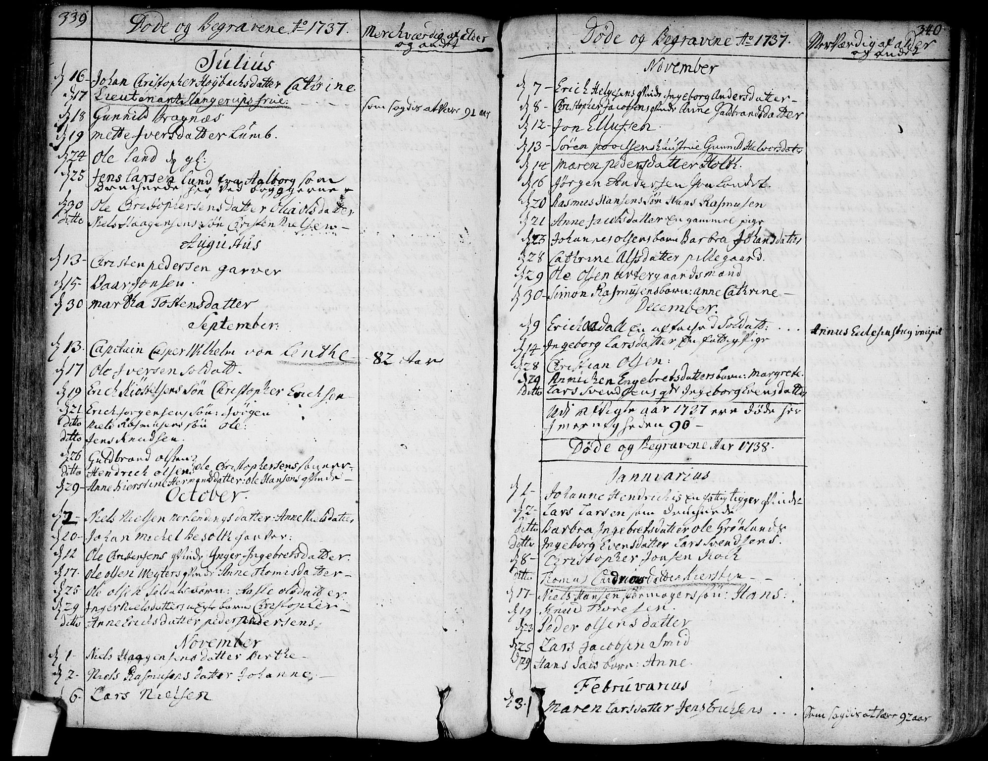 Bragernes kirkebøker, SAKO/A-6/F/Fa/L0004: Parish register (official) no. I 4, 1734-1759, p. 339-340