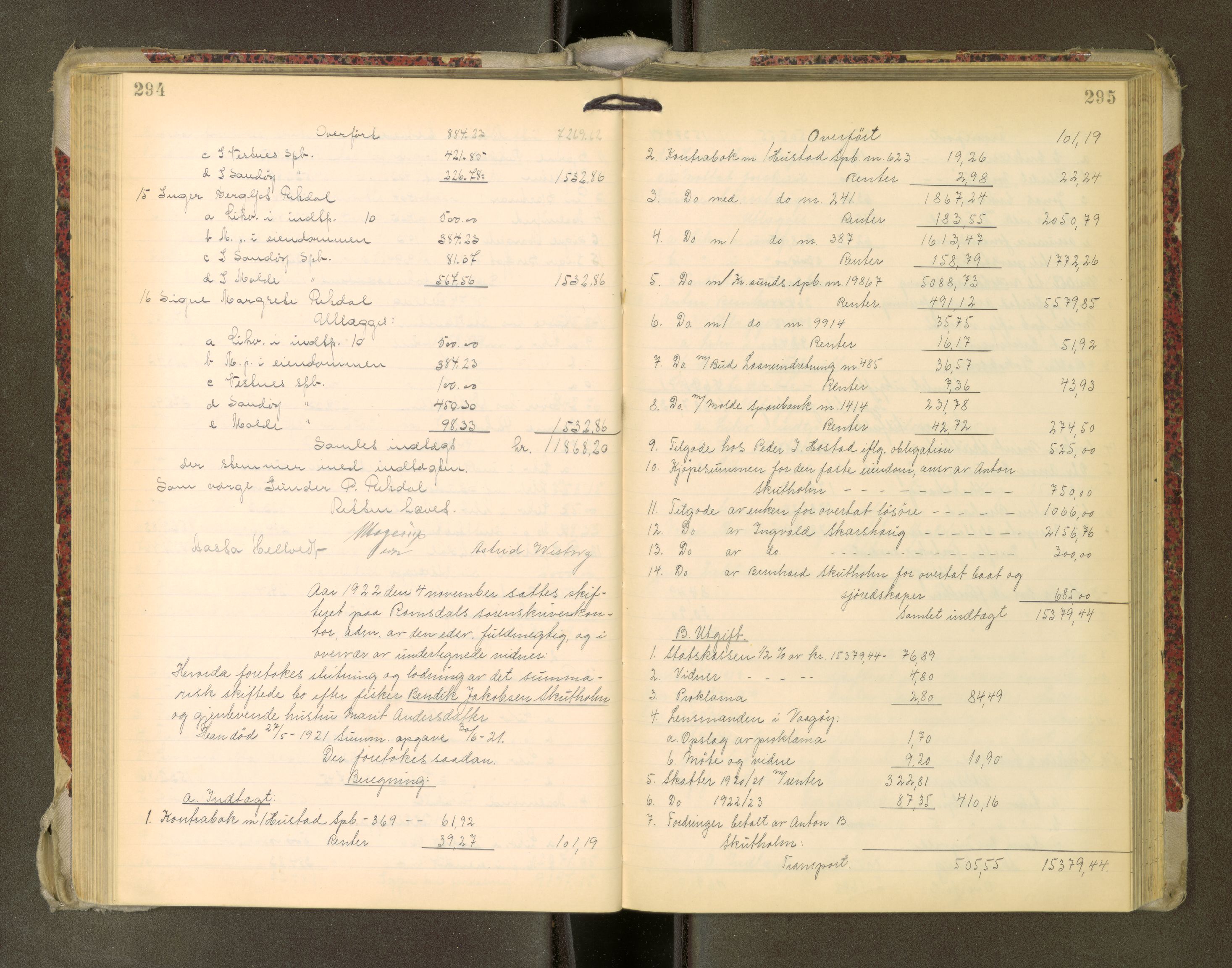 Romsdal sorenskriveri, AV/SAT-A-4149/1/3/3A/L0022: Skifteutlodnings Protokoll, 1920-1924, p. 294-295
