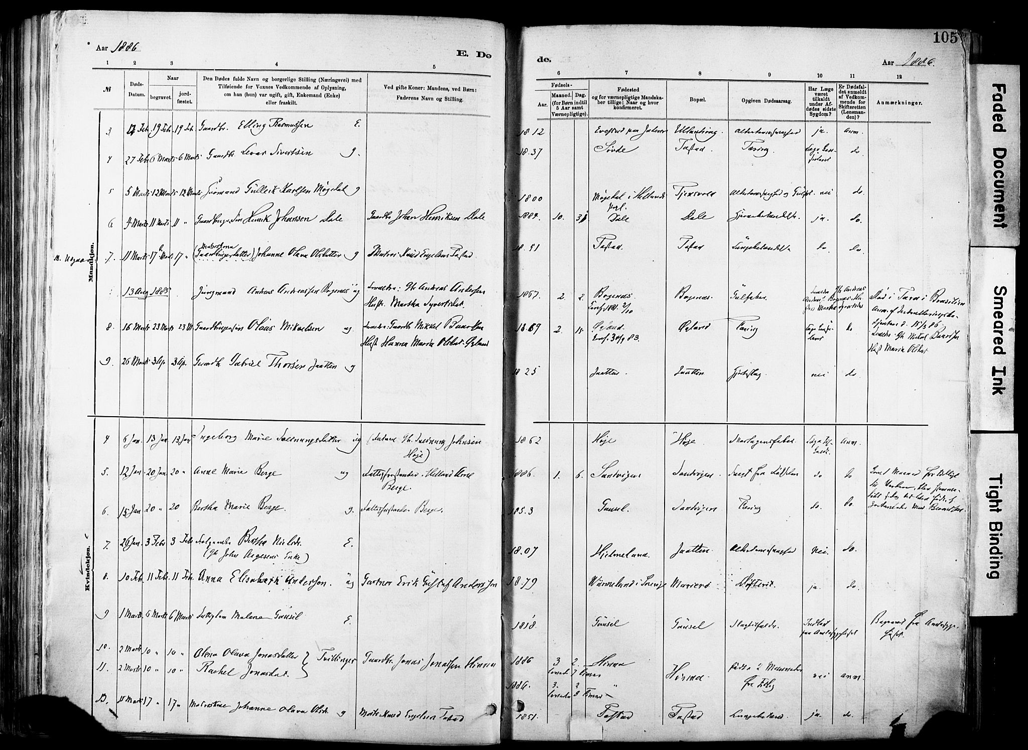 Hetland sokneprestkontor, SAST/A-101826/30/30BA/L0012: Parish register (official) no. A 12, 1882-1912, p. 105