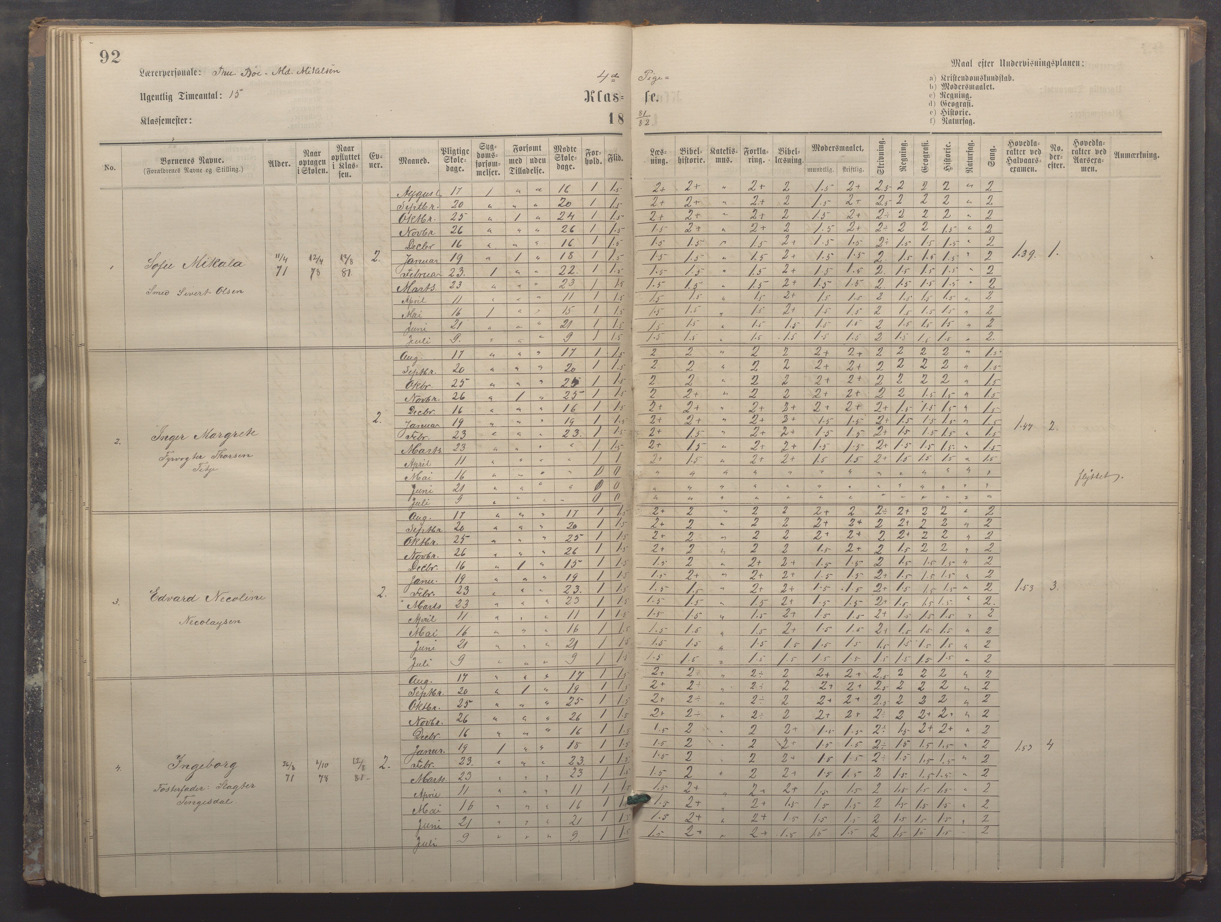 Egersund kommune (Ladested) - Egersund almueskole/folkeskole, IKAR/K-100521/H/L0017: Skoleprotokoll - Almueskolen, 5./6. klasse, 1877-1887, p. 92