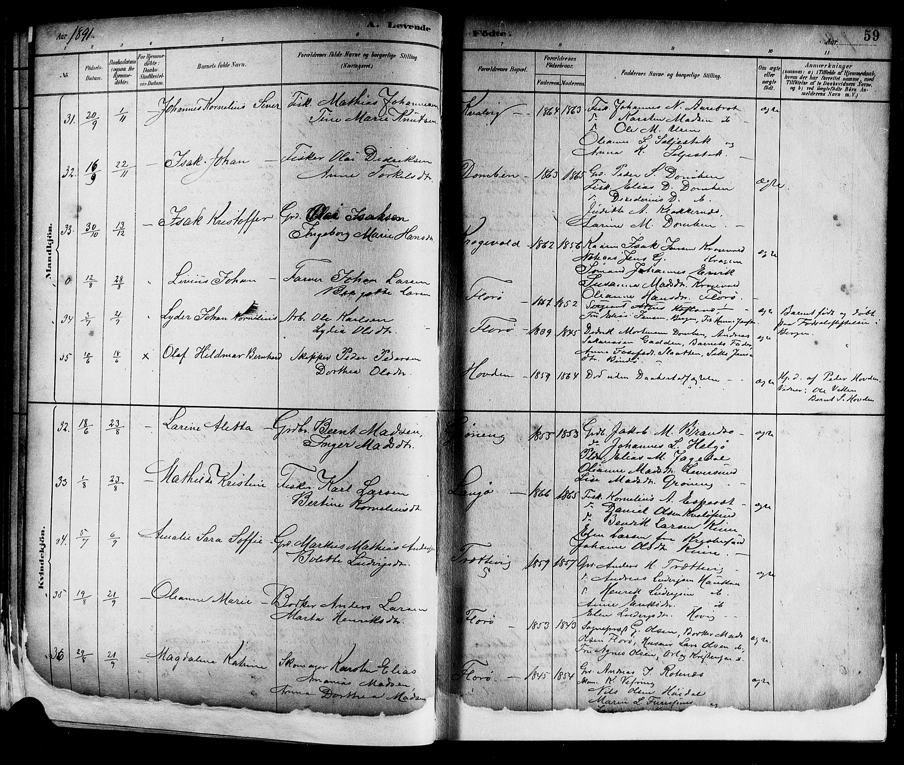 Kinn sokneprestembete, SAB/A-80801/H/Hab/Haba/L0002: Parish register (copy) no. A 2, 1882-1906, p. 59