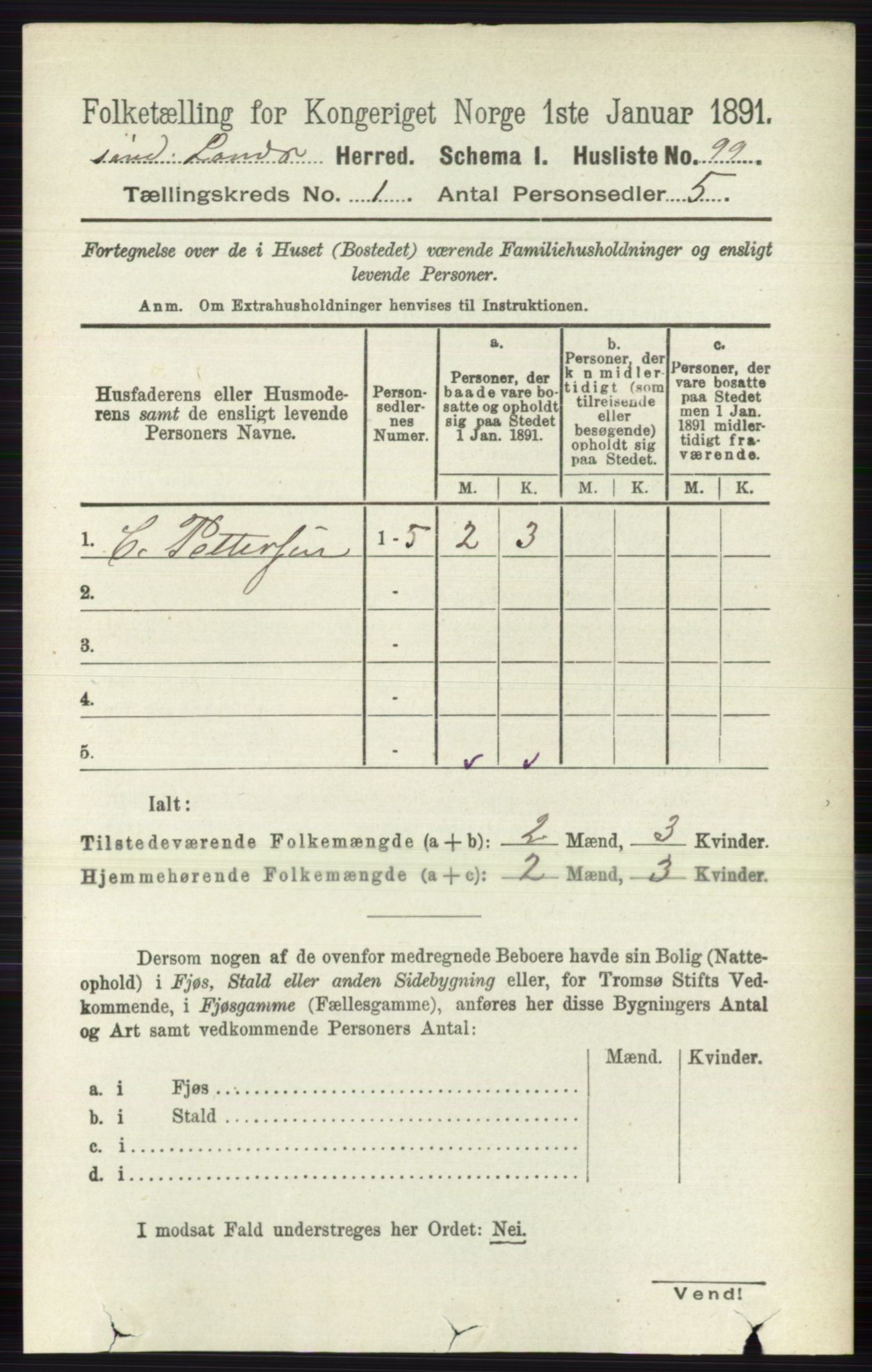 RA, 1891 census for 0536 Søndre Land, 1891, p. 126