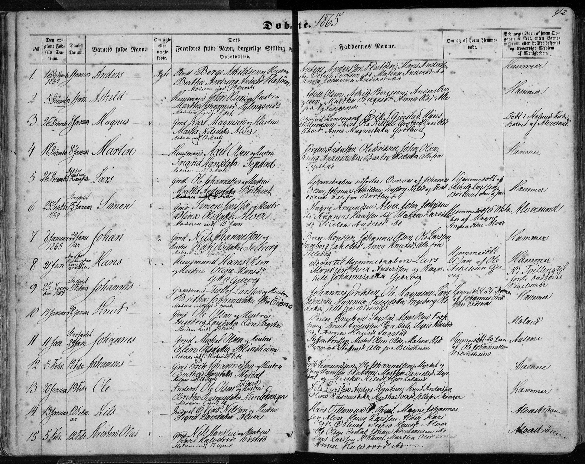 Hamre sokneprestembete, AV/SAB-A-75501/H/Ha/Haa/Haaa/L0014: Parish register (official) no. A 14, 1858-1872, p. 42