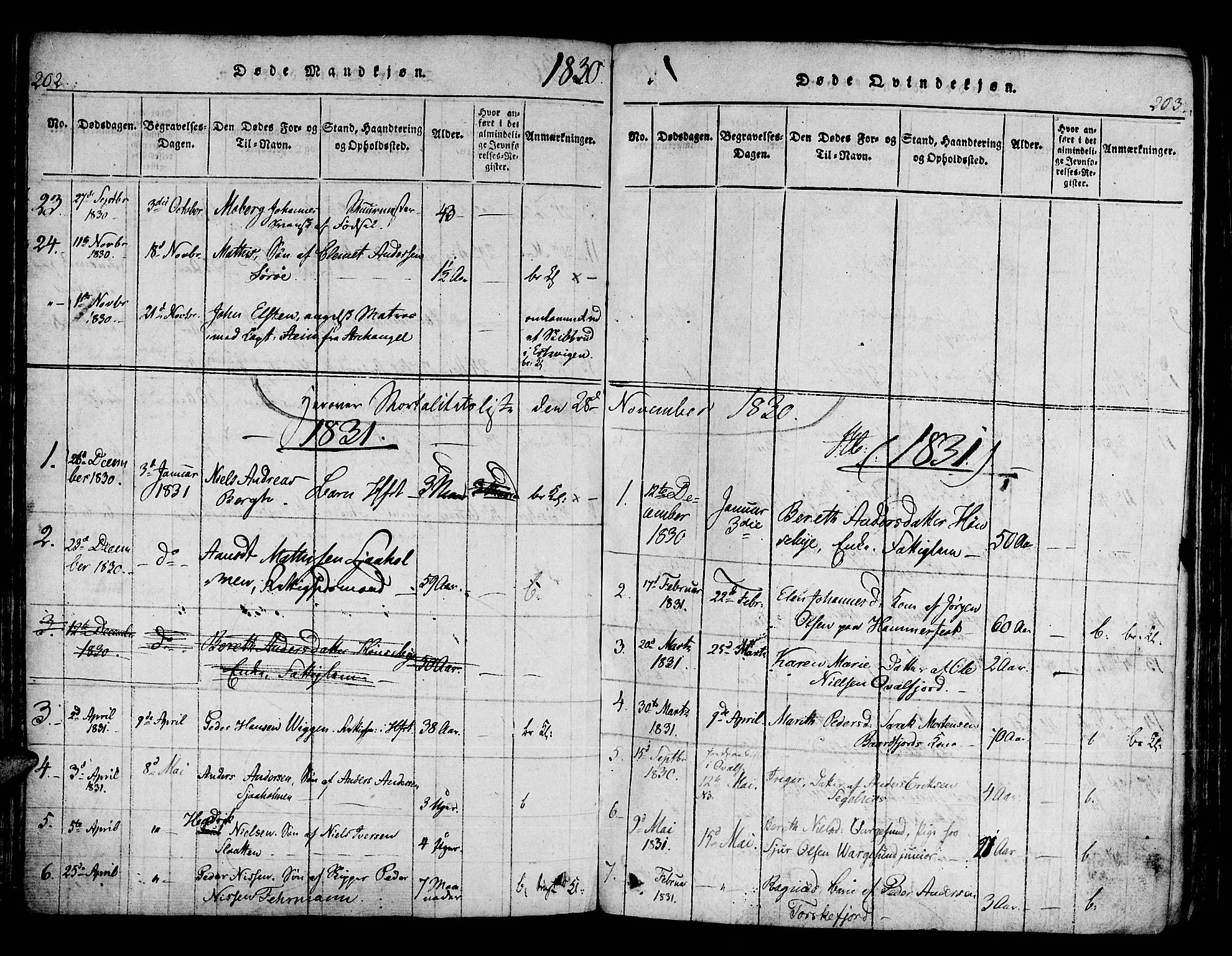 Hammerfest sokneprestkontor, SATØ/S-1347/H/Ha/L0003.kirke: Parish register (official) no. 3, 1821-1842, p. 202-203