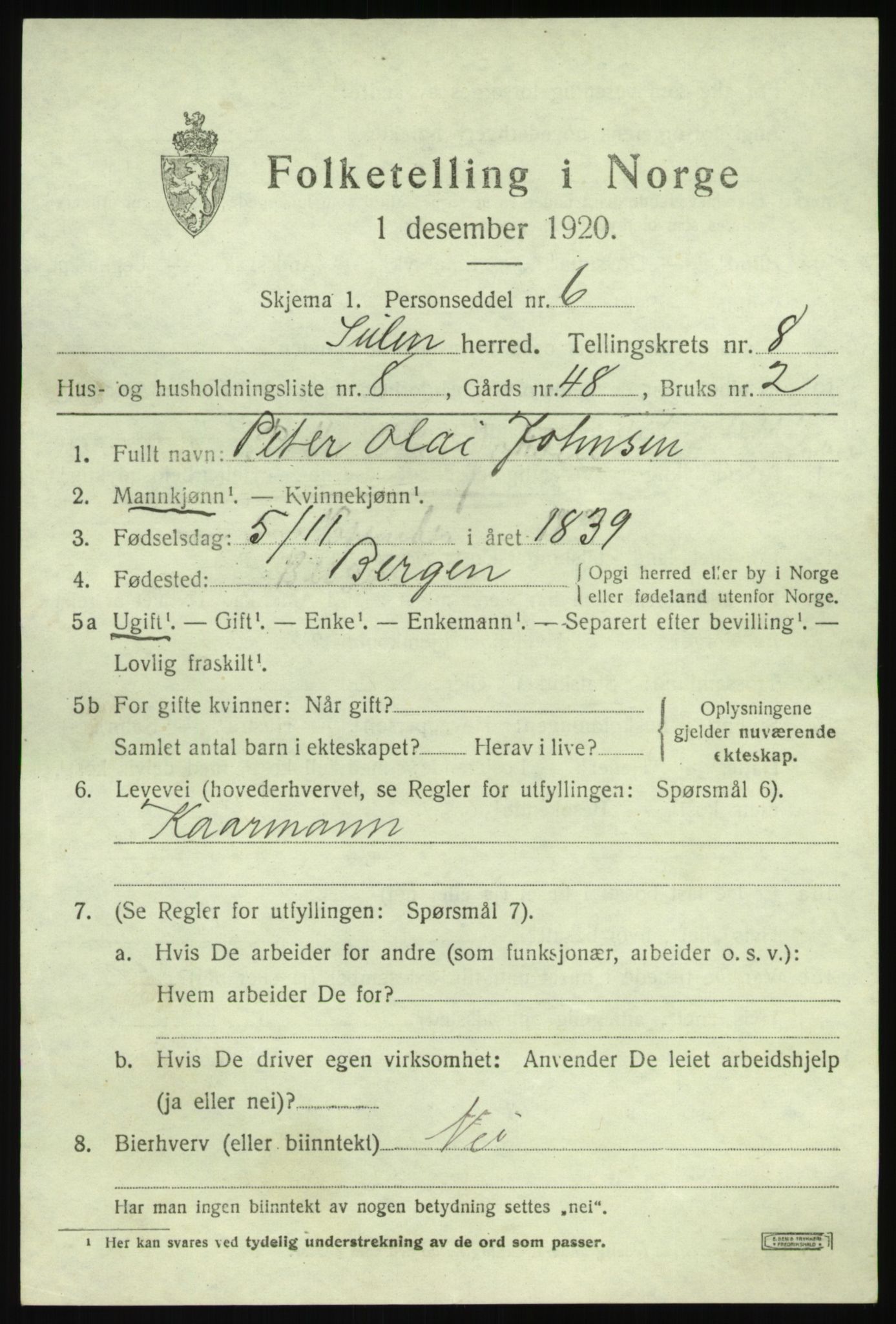 SAB, 1920 census for Solund, 1920, p. 3240