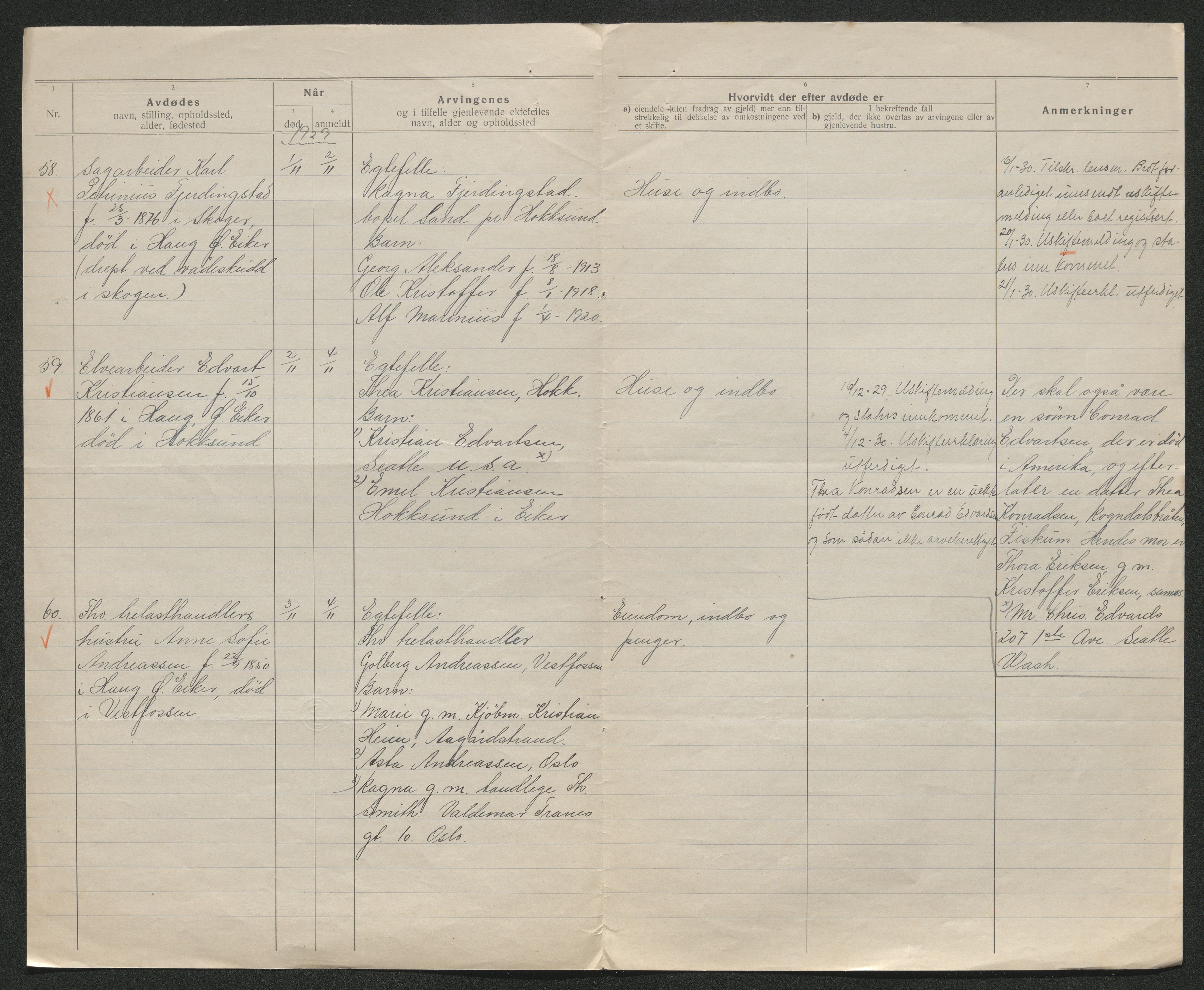 Eiker, Modum og Sigdal sorenskriveri, AV/SAKO-A-123/H/Ha/Hab/L0045: Dødsfallsmeldinger, 1928-1929, p. 1110